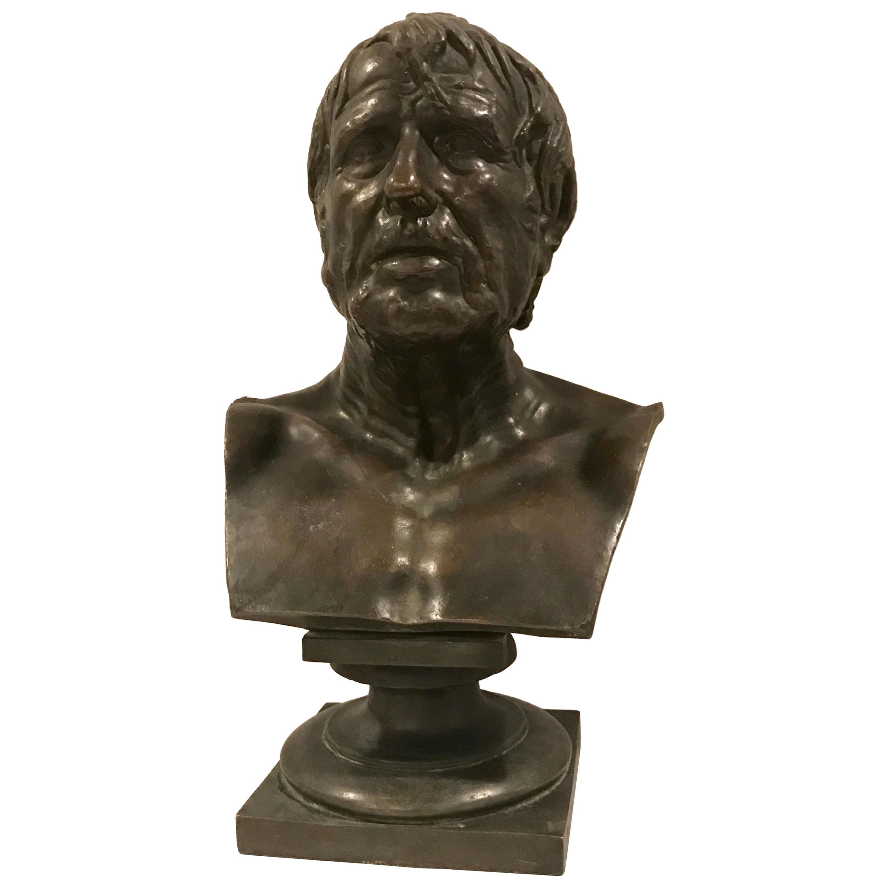 Grand Tour Bronze Portrait Bust of Seneca