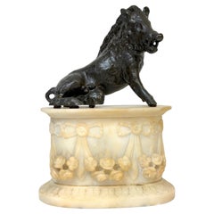 Grand Tour Bronze Reduction Il Porcellino “Borghese Boar” Carved Alabaster Base