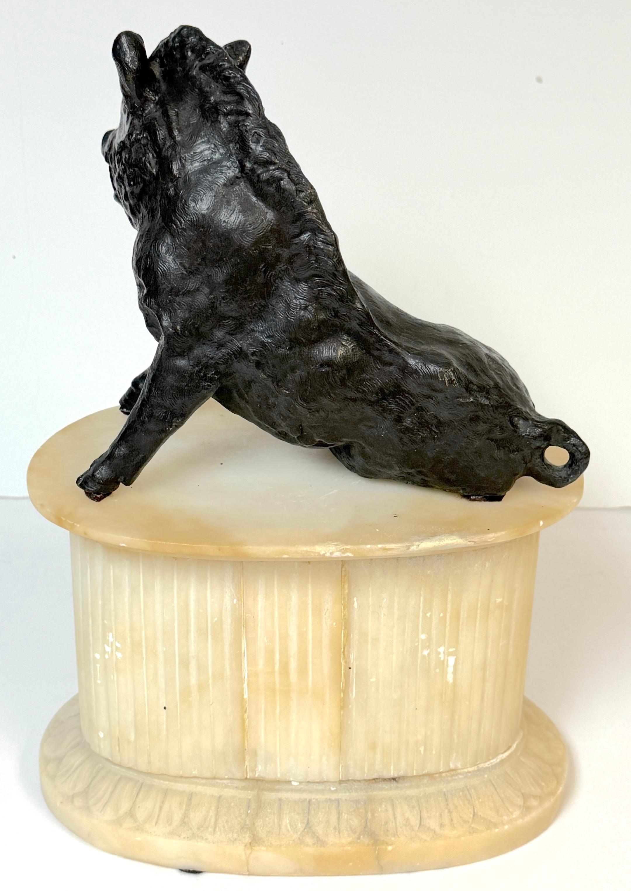 Grand Tour Bronze Reduction Il Porcellino “Borghese Boar” Carved Alabaster Base en venta 2