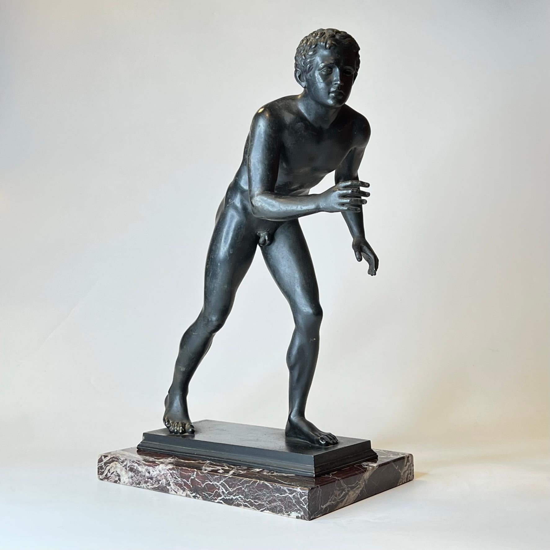 Italian Grand Tour Bronze Sculpture of Athlete After Ancient from Villa of the Papyri