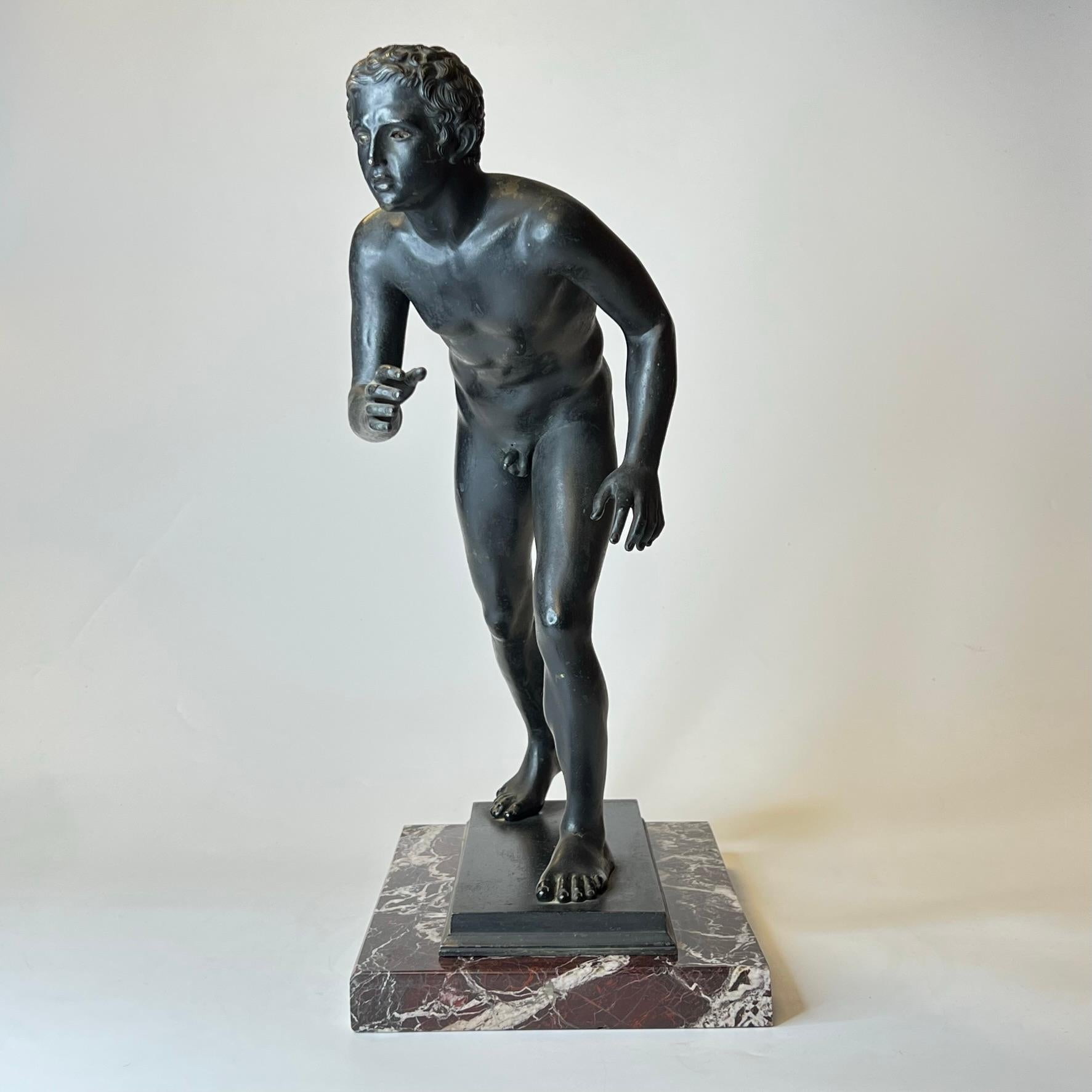 20th Century Grand Tour Bronze Sculpture of Athlete After Ancient from Villa of the Papyri