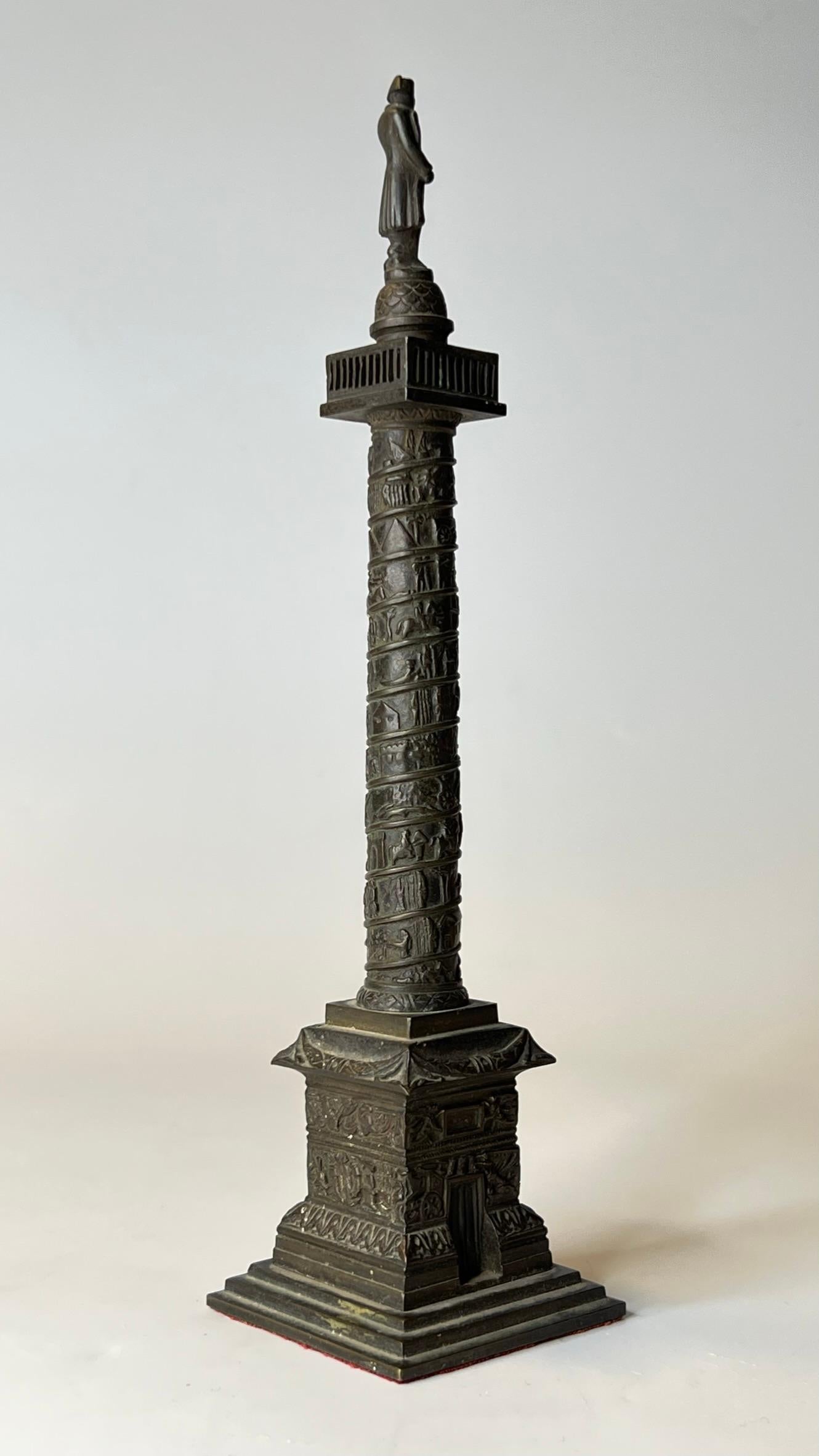 Empire Revival Grand Tour Bronze Sculpture of Vendome Column For Sale
