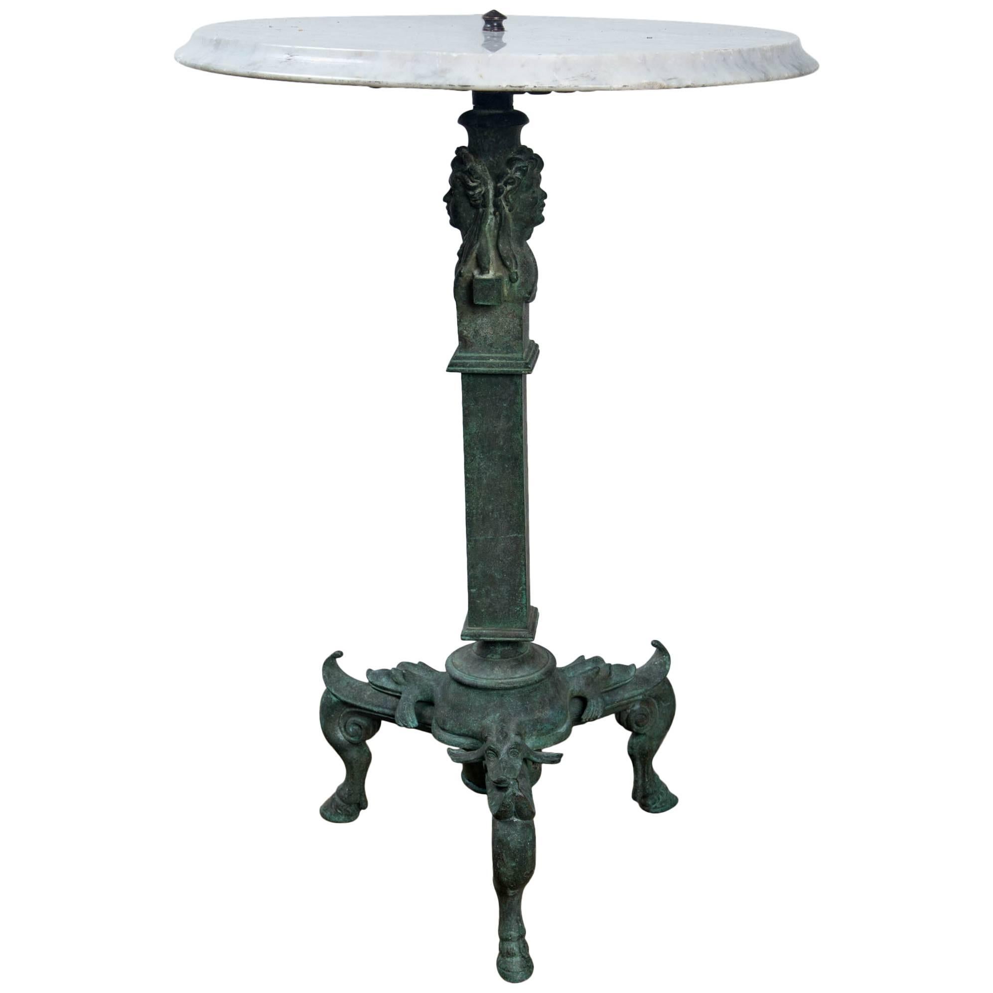 Grand Tour Bronze Table with White Marble Top For Sale