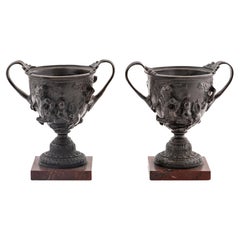 Grand Tour Bronze Vases on Marble Stands, Pair