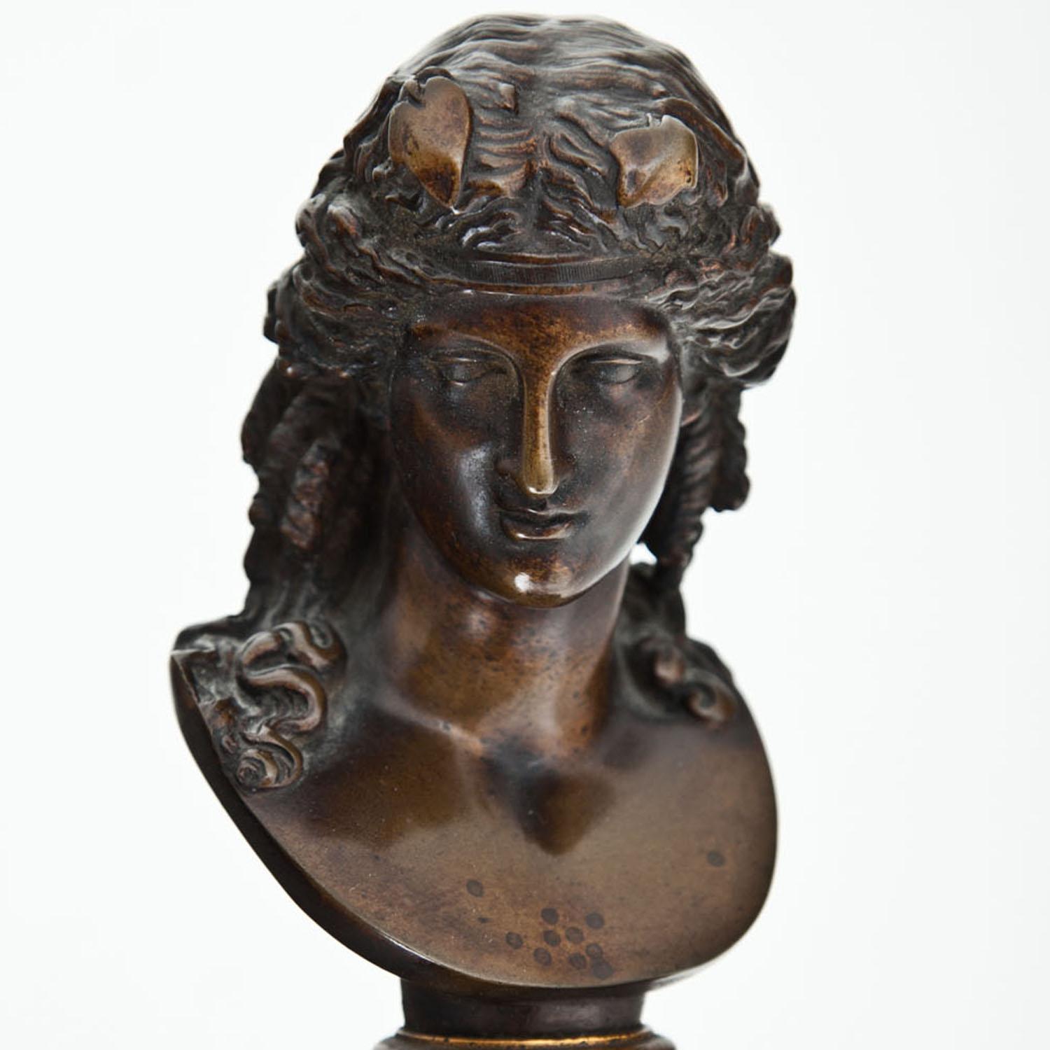 Bronze Grand Tour Busts of Dionysus and Antinous, Paris, Dated 1867
