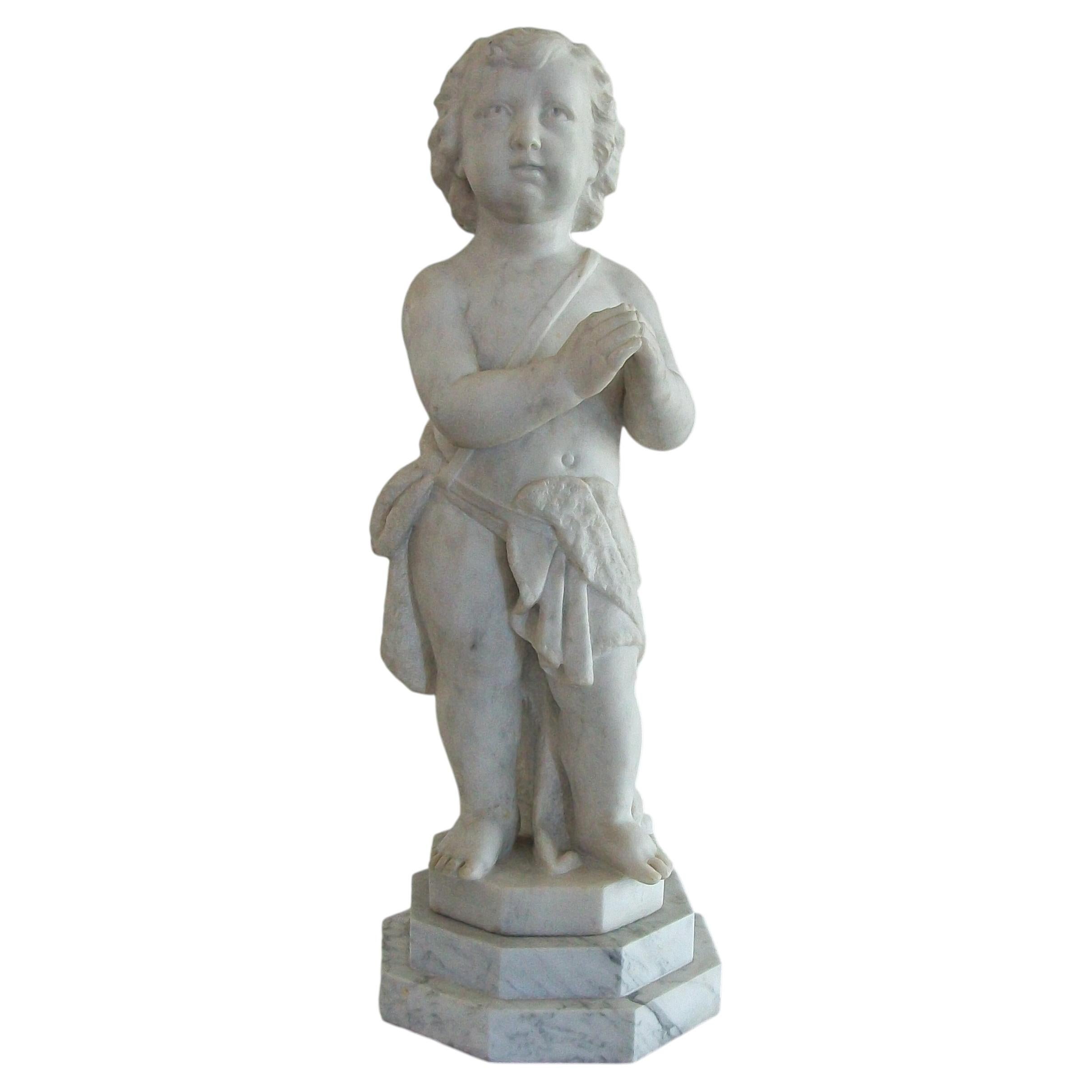 Grand Tour Carrara Marble Sculpture of a Young Boy Praying - Italy - Circa 1850