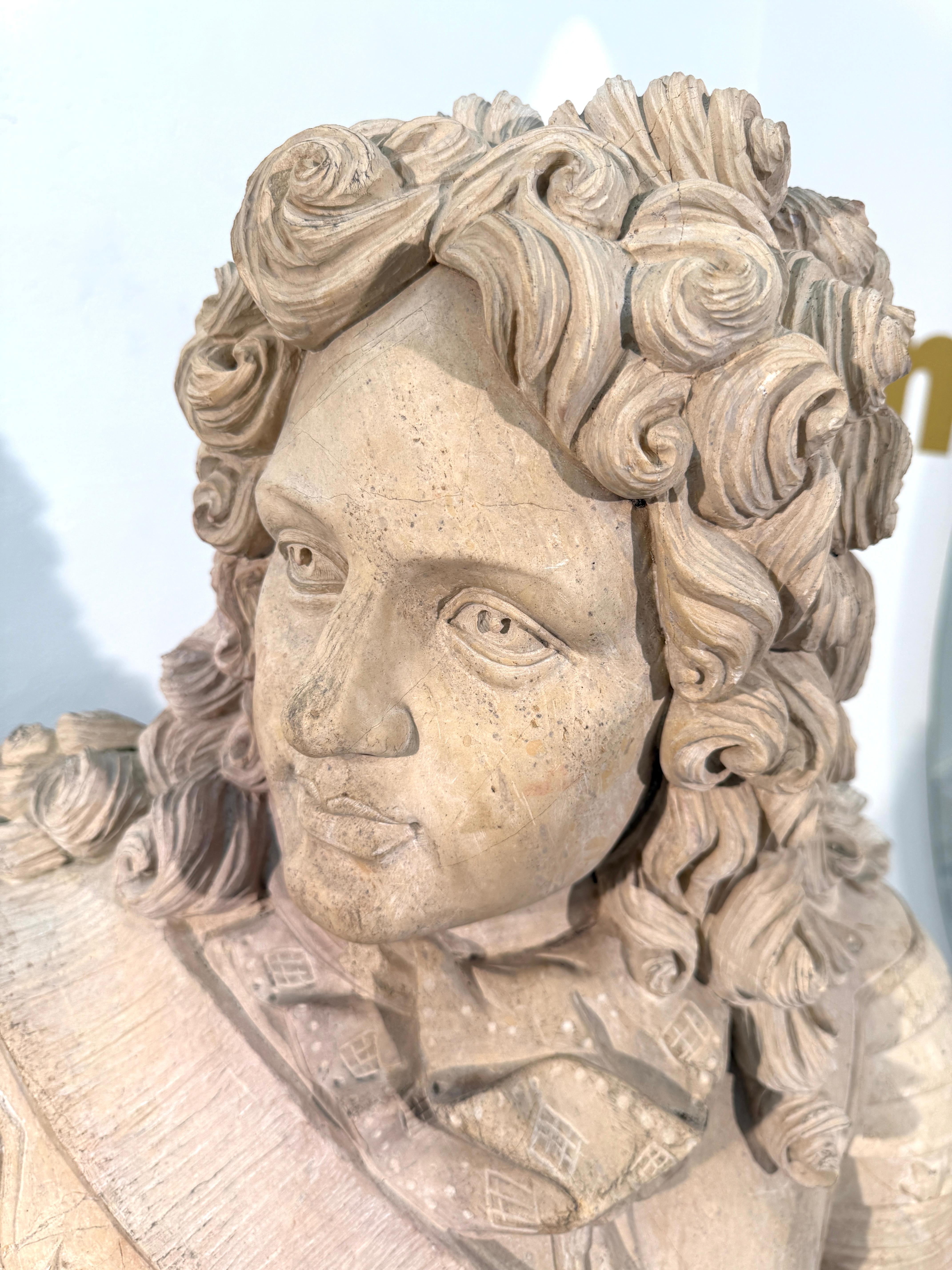 Grand Tour Carved Marble Bust of Louis XIV, Italy, 19th Century For Sale 5