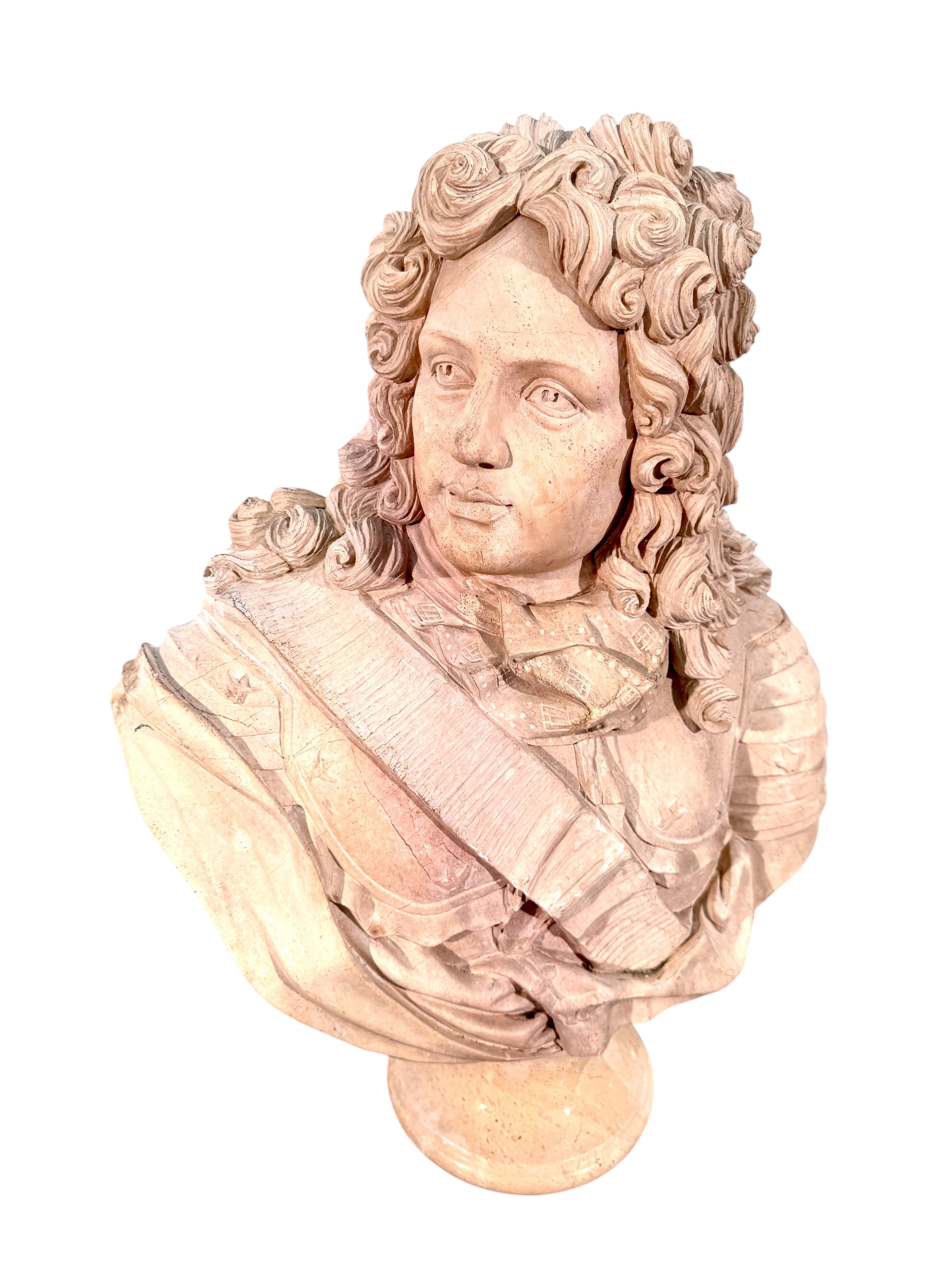 Grand Tour Carved Marble Bust of Louis XIV, Italy, 19th Century For Sale 6