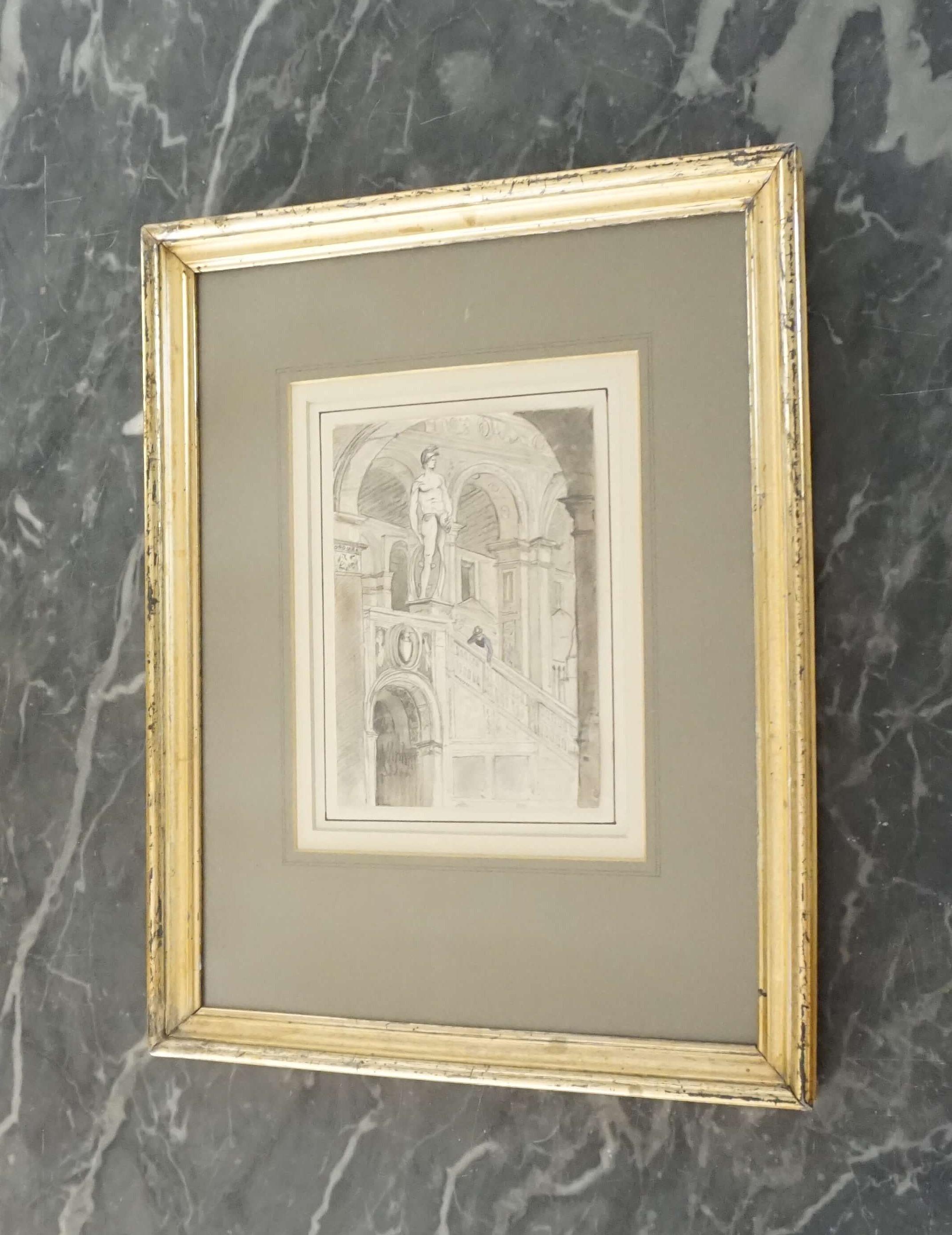 Grand Tour Charcoal and Watercolor Architectural Drawing, circa 1800 In Good Condition For Sale In Kinderhook, NY
