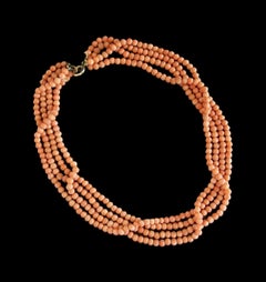 Grand Tour Child's 4 Strand Salmon Coral Bead Necklace - Italy - Circa 1880