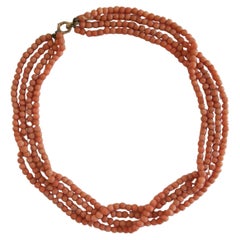 Collar infantil de 4 vueltas de cuentas de coral salmón - Italia - Circa 1880