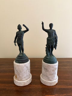 Grand Tour Classical Figures in Brass on Marble Bases, Neoclassical Sculptures
