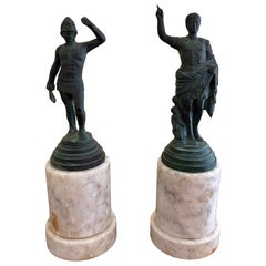Grand Tour Classical Figures in Brass on Marble Bases, Neoclassical Sculptures