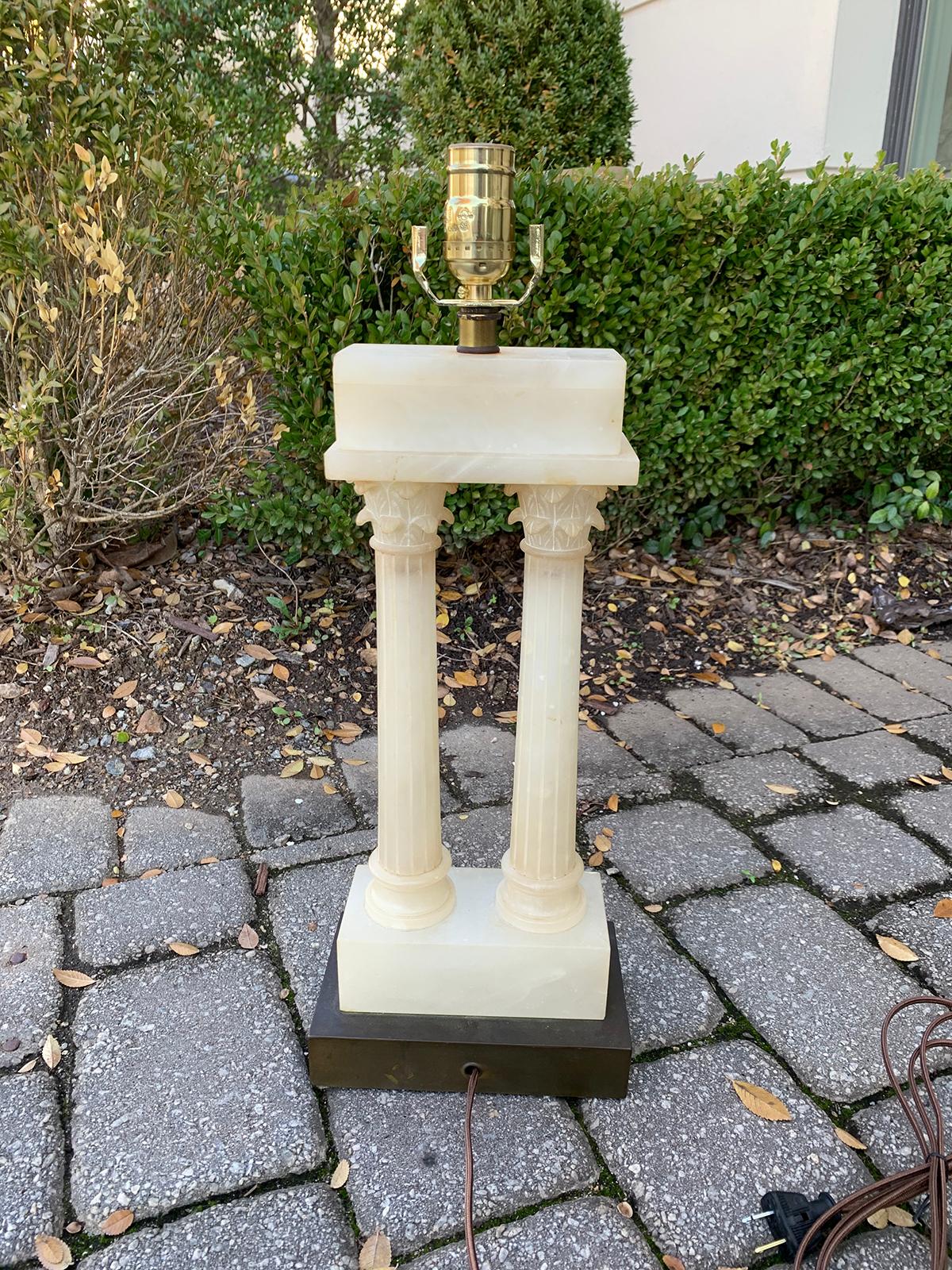 Grand Tour Column Marble Lamp with Marble Finial, circa 1930s For Sale 1