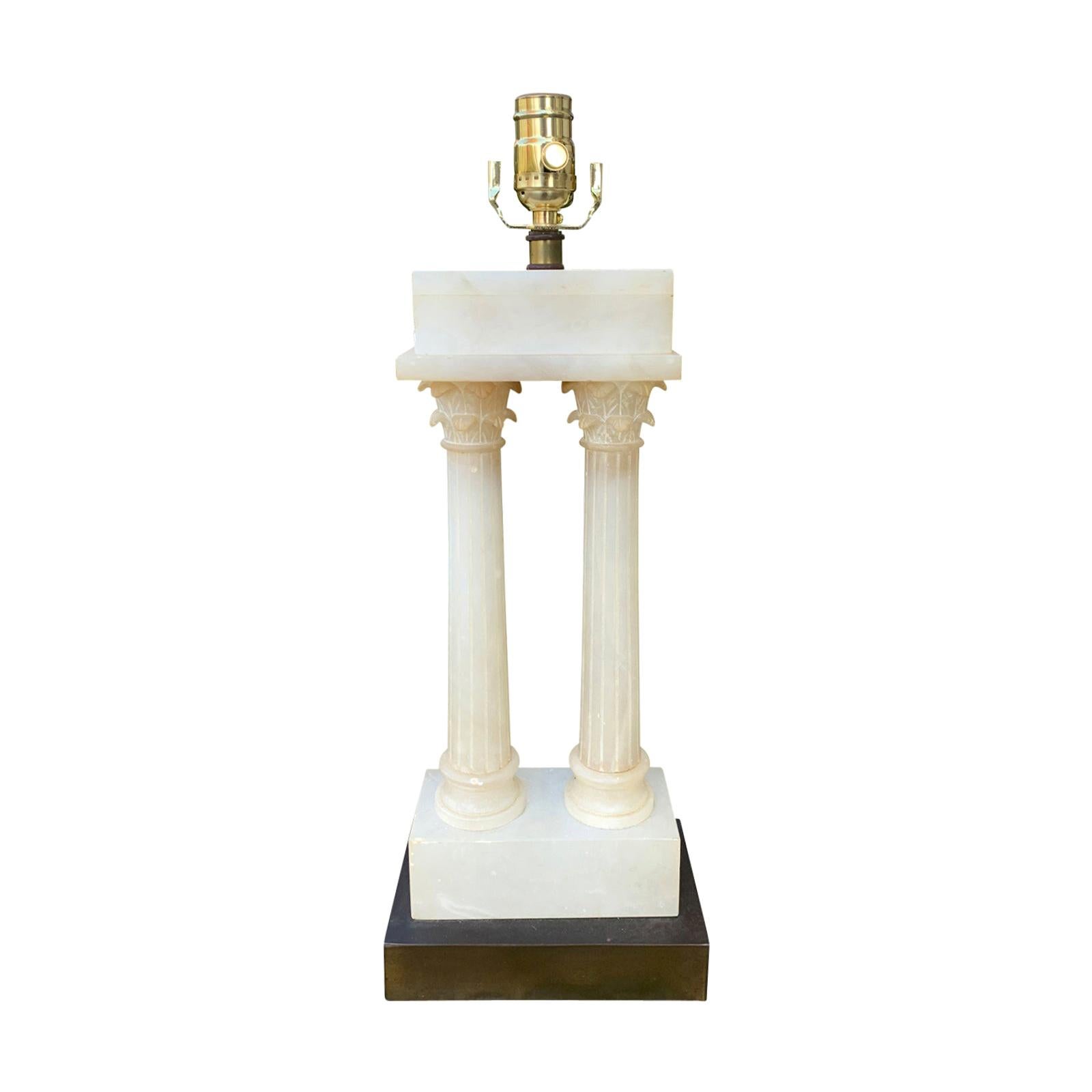 Grand Tour Column Marble Lamp with Marble Finial, circa 1930s For Sale
