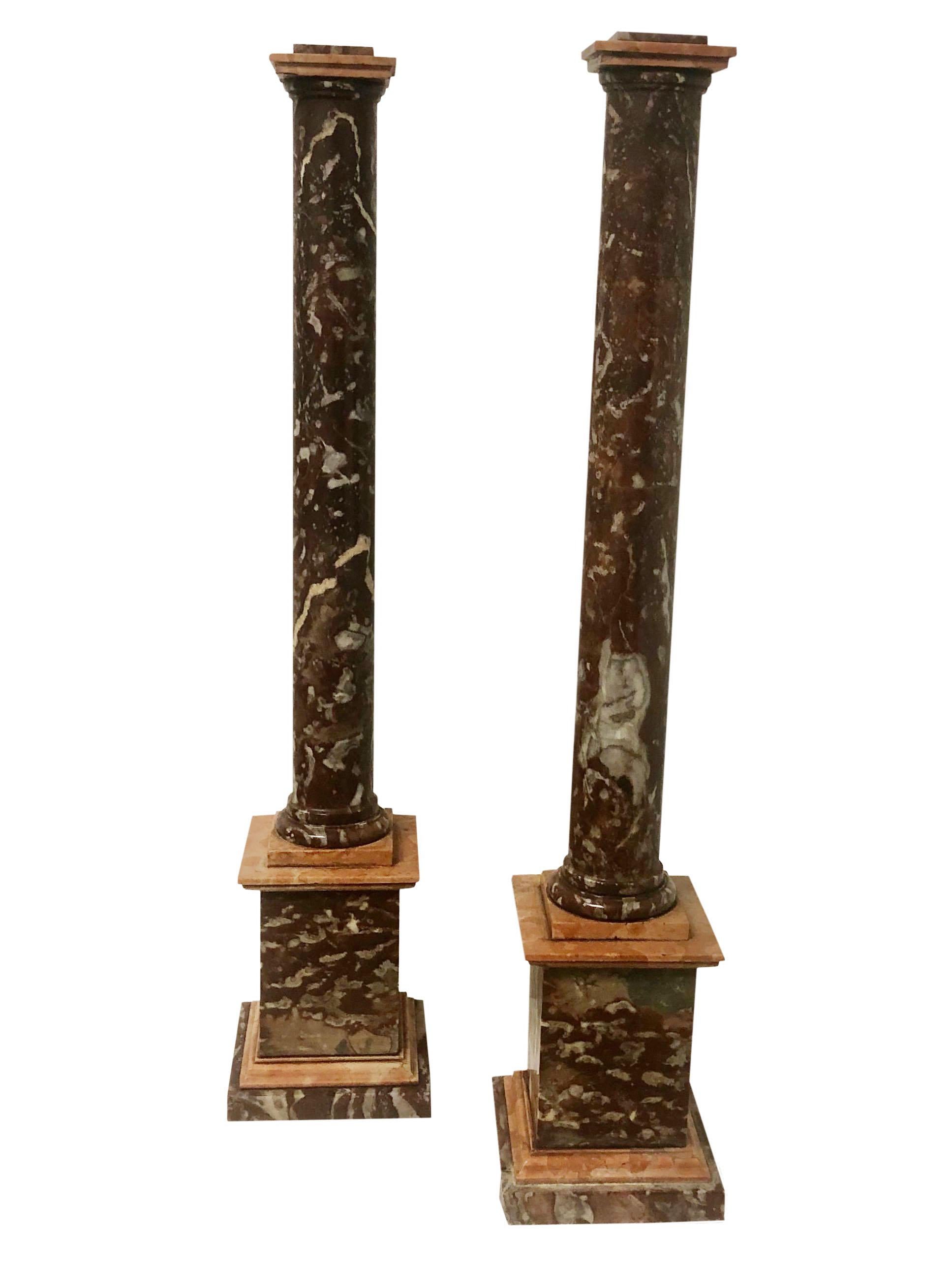 A pair of 1800s specimen marble grand tour columns.