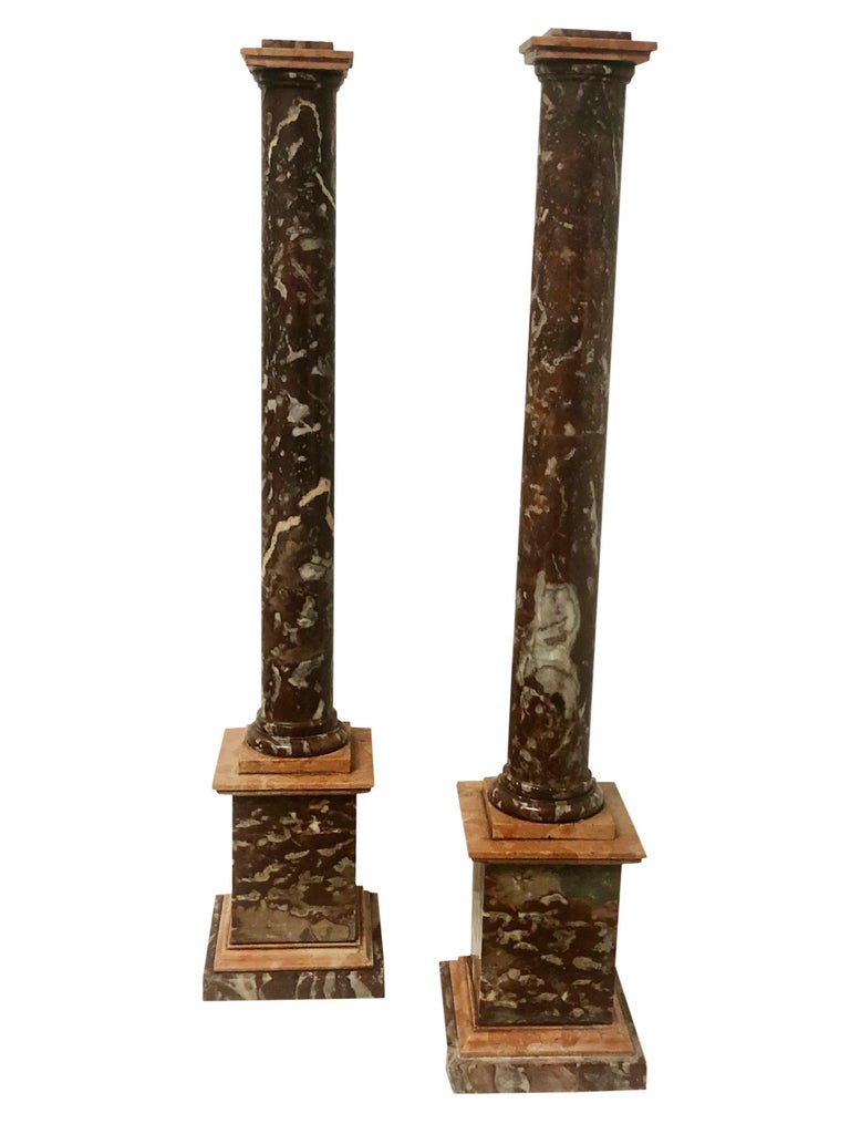 A pair of 1800s specimen marble grand tour columns.