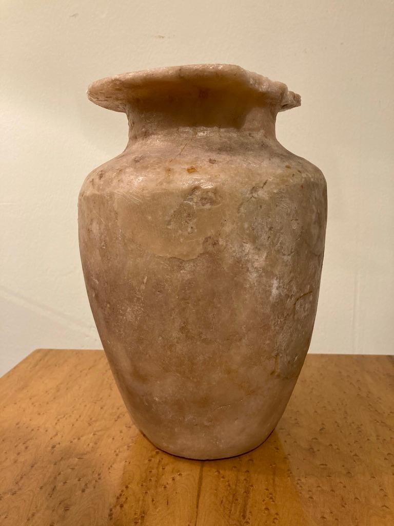 Hand-Carved Grand Tour Ancient Egyptian Style Alabaster Storage Jar For Sale