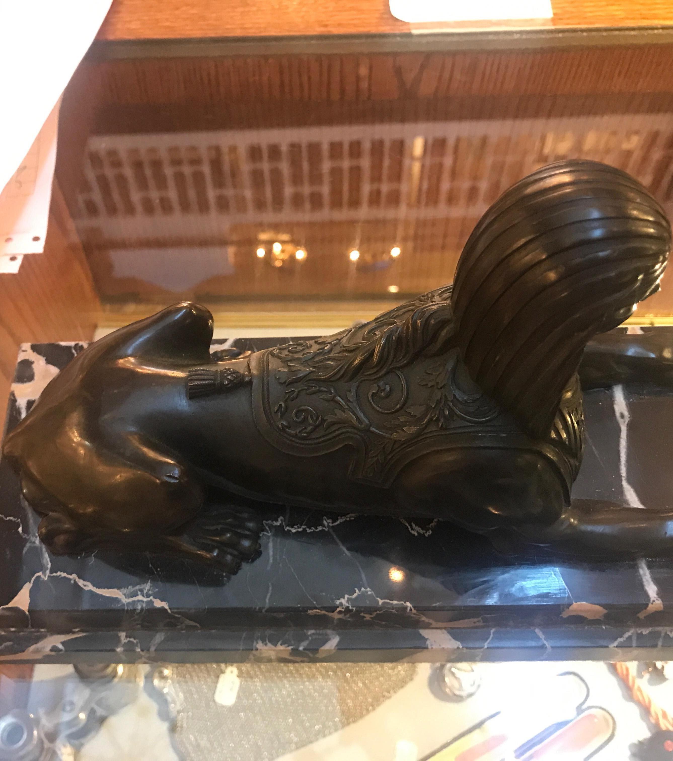 Grand Tour Egyptian Revival Patinated Bronze Sphinx In Good Condition In Lambertville, NJ