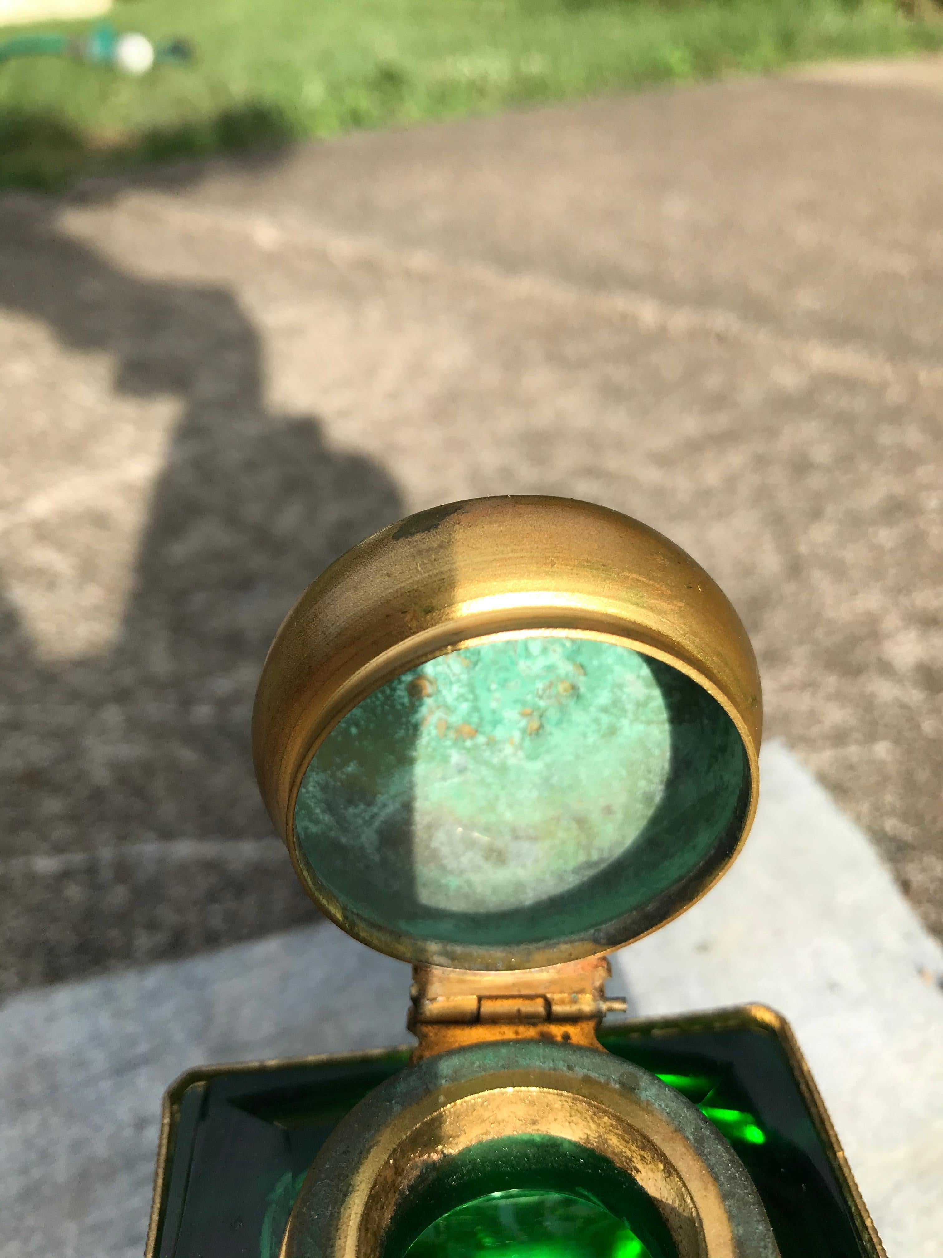 19th Century Grand Tour Empire Style Green Glass Gilt Mounted Inkwell