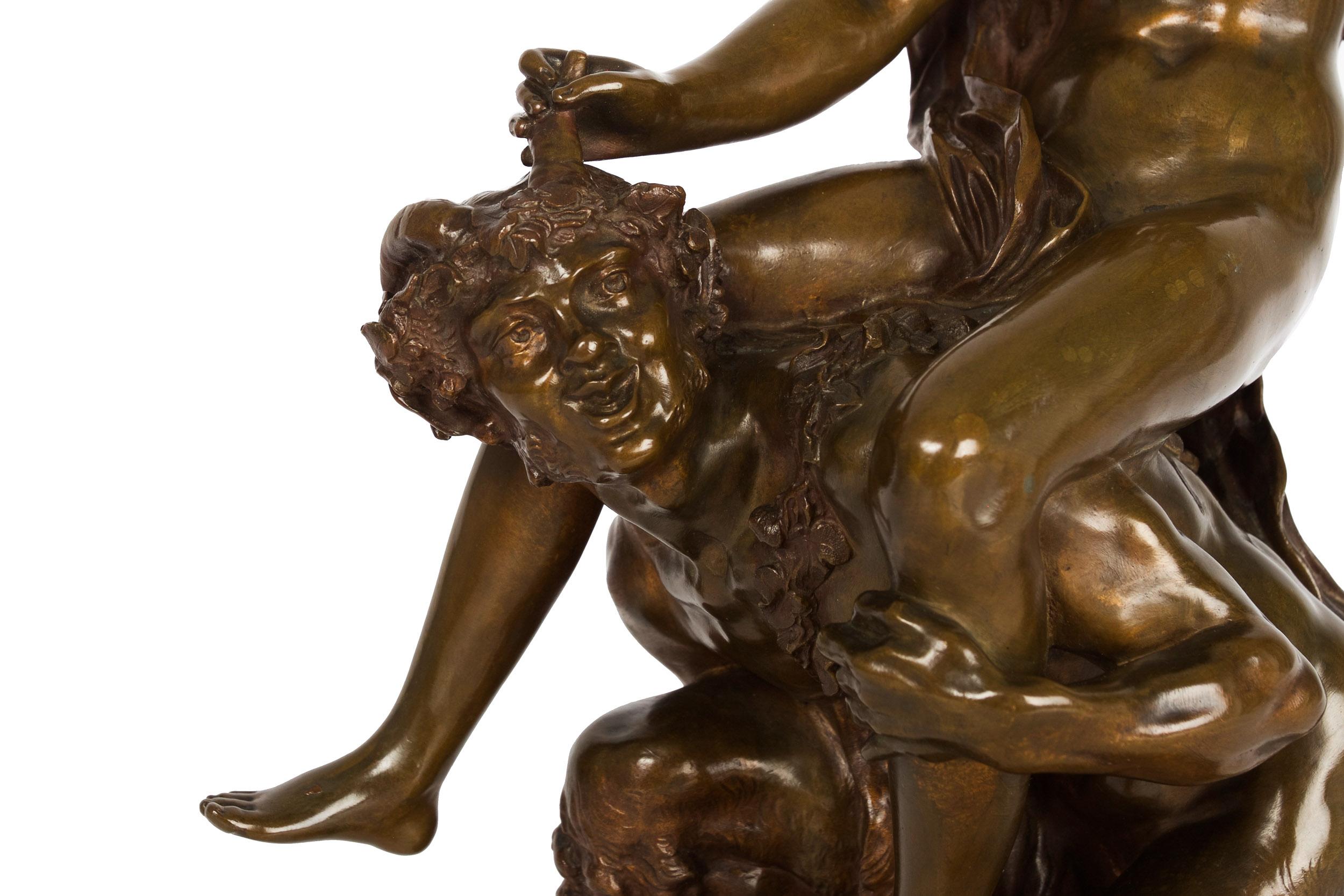 Grand Tour French Antique Bronze Sculpture of Satyr and Nymph After Clodion 5