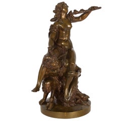 Grand Tour French Antique Bronze Sculpture of Satyr and Nymph After Clodion