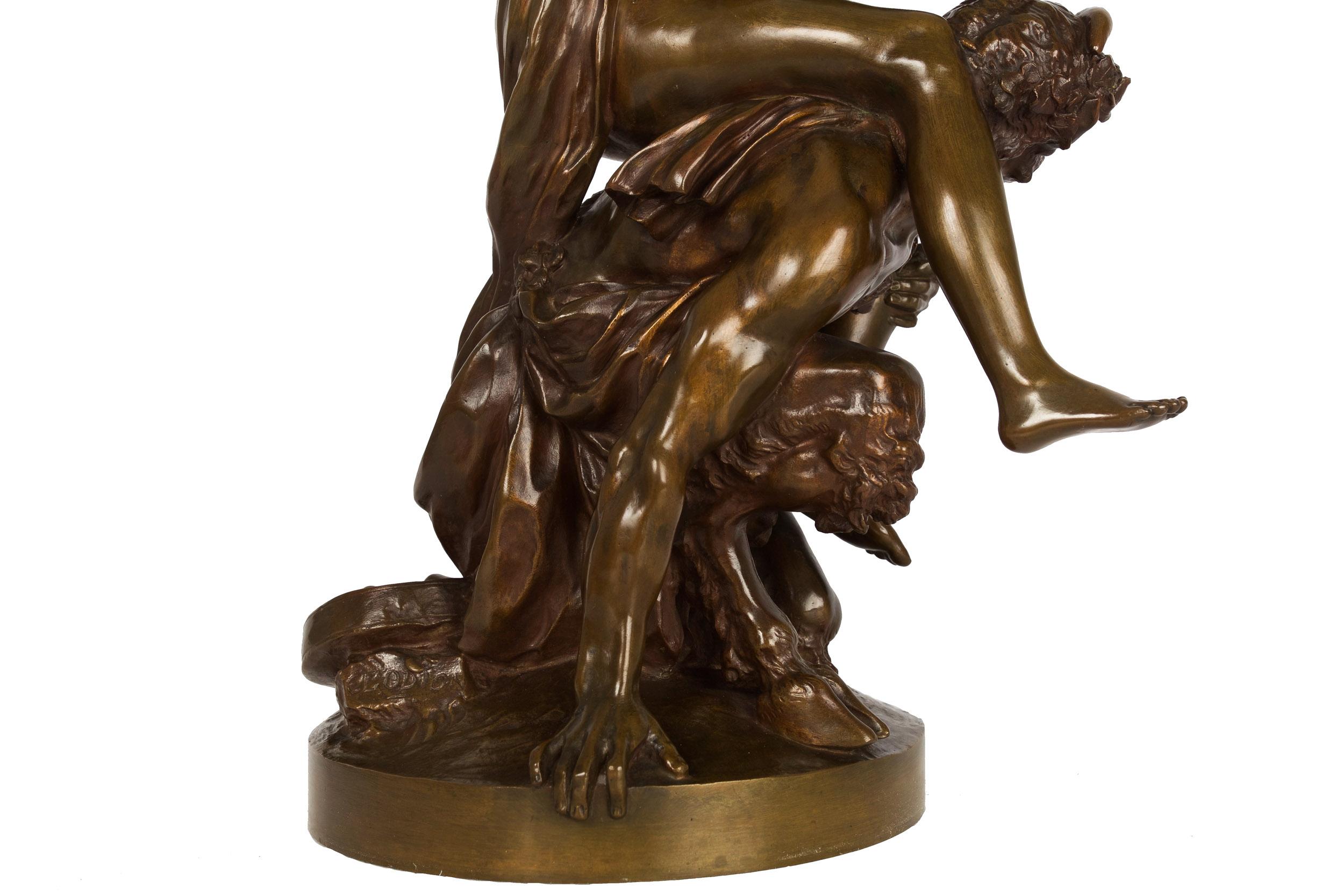 Grand Tour French Antique Bronze Sculpture of Satyr and Nymph After Clodion 4
