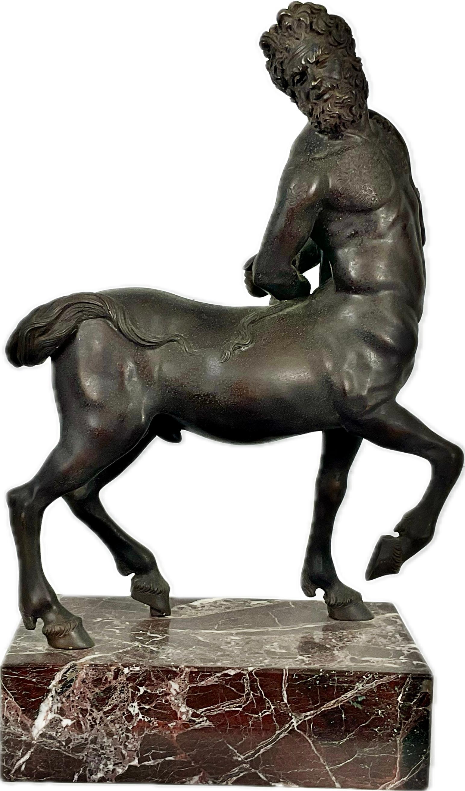 19th Century Grand Tour Furietti Old Centaur Bronze Statue Sculpture.  Furietti, an Italian sculpture, was known for his skill in creating works that blended classical themes with the tastes of the neoclassical revival. This piece depicts a centaur,