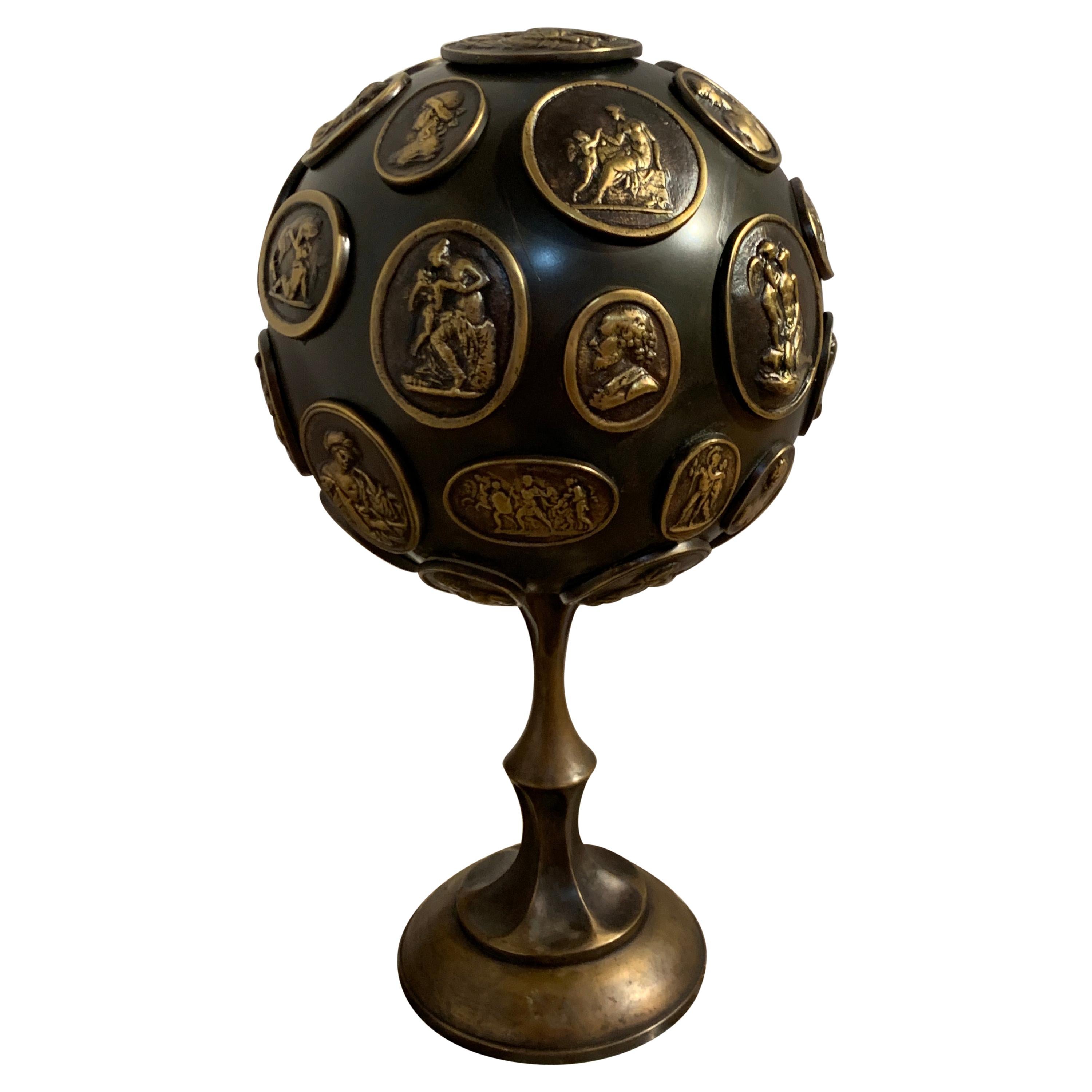 Grand Tour Gilt and Patinated Bronze Orb with Intaglios For Sale