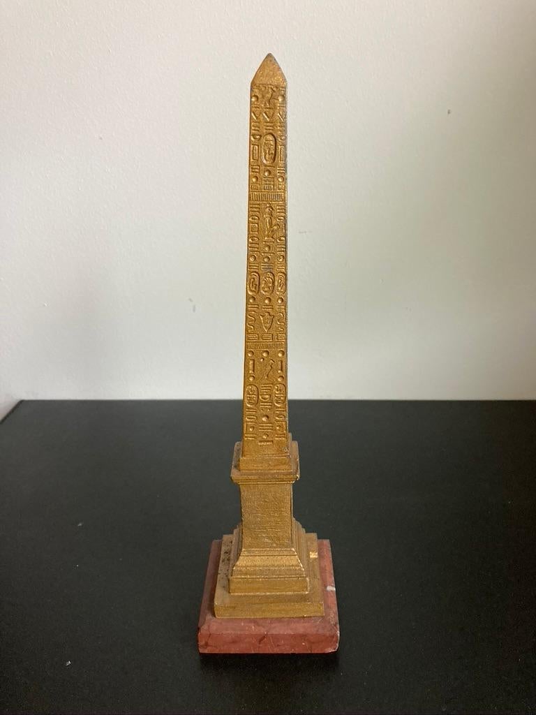 French Grand Tour Gilt Metal Luxor Obelisk on a Rouge Marble Base