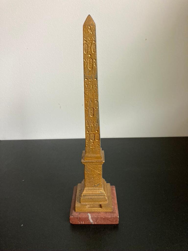 Grand Tour Gilt Metal Luxor Obelisk on a Rouge Marble Base In Good Condition In Stamford, CT