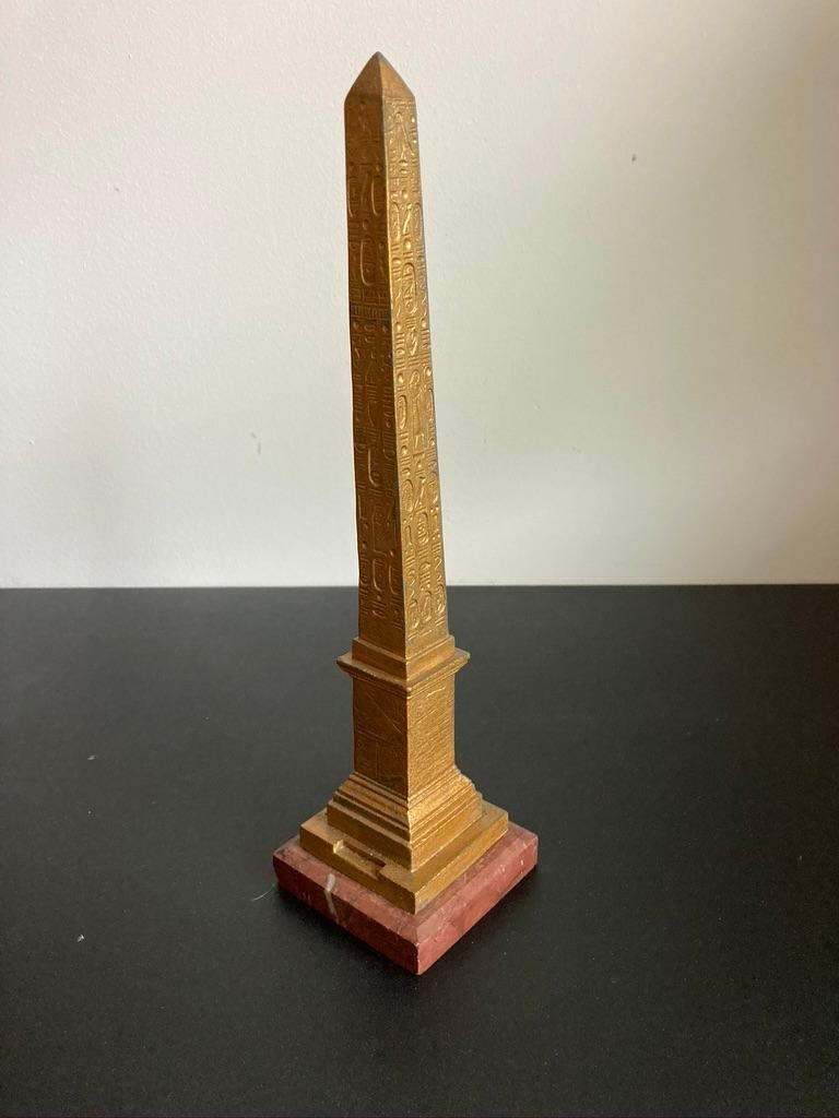 19th Century Grand Tour Gilt Metal Luxor Obelisk on a Rouge Marble Base