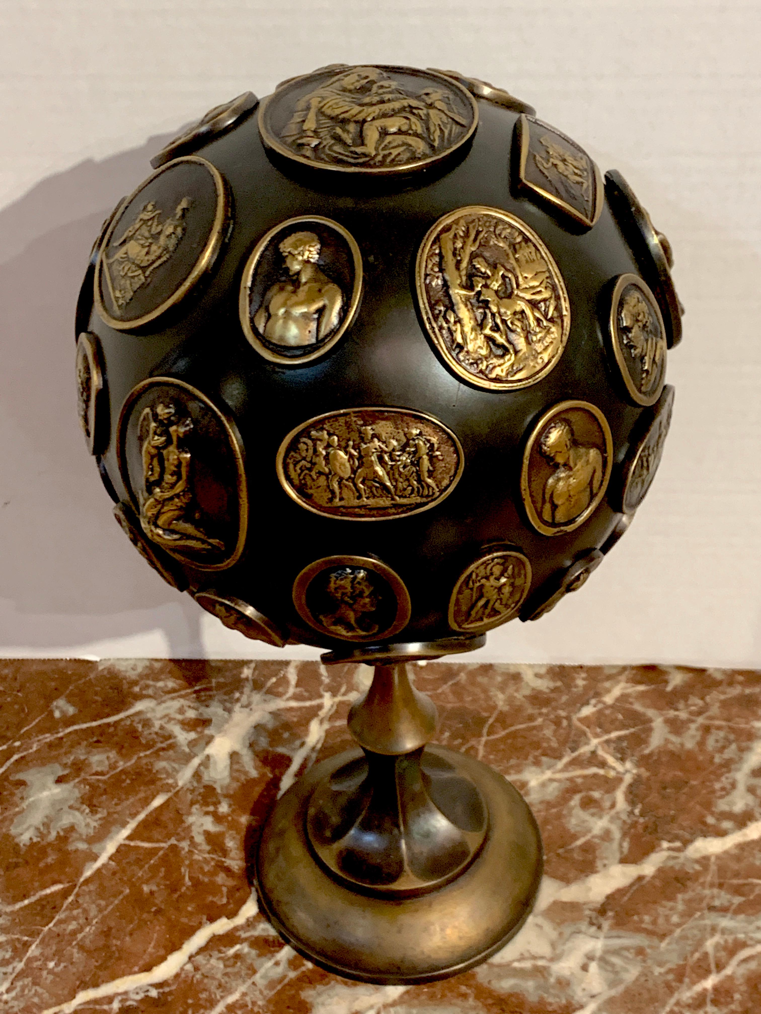 Italian Grand Tour Gilt and Patinated Bronze Orb with Intaglios For Sale