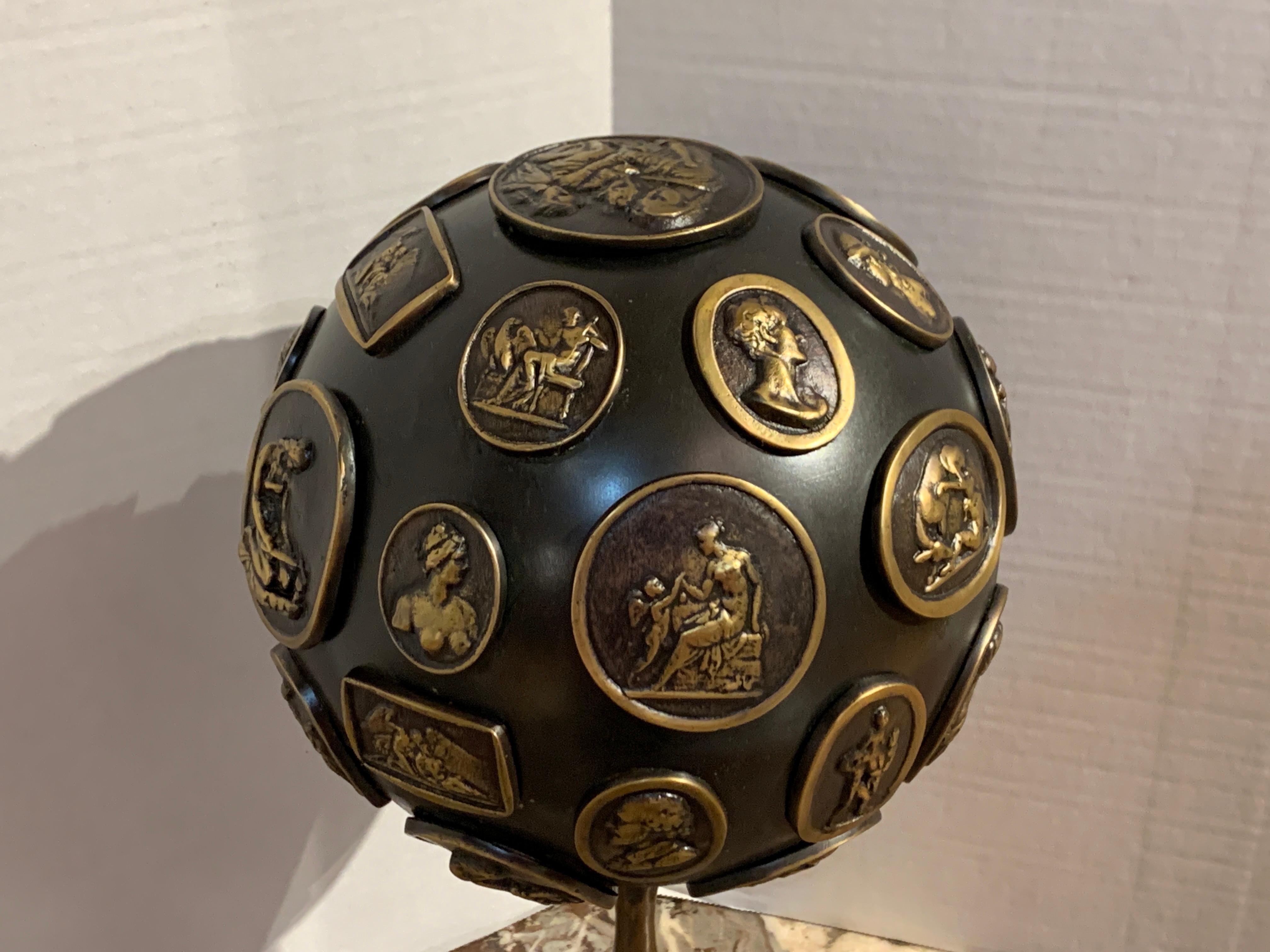 Grand Tour Gilt and Patinated Bronze Orb with Intaglios In Good Condition For Sale In Atlanta, GA