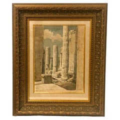 Grand Tour Greek Acropolis Painting in Gilt Frame