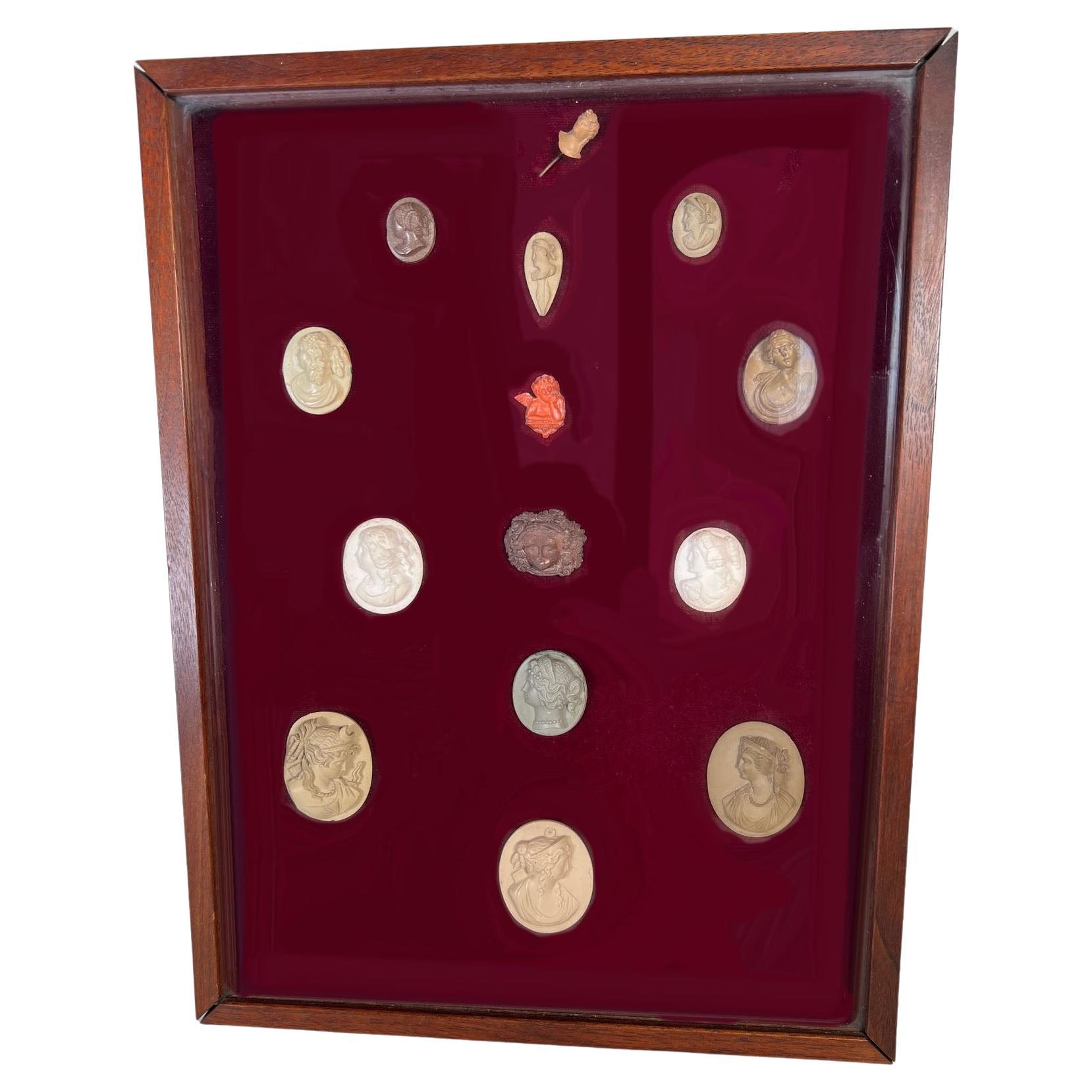 Grand Tour intaglios and Victorian Lava Stone Cameos Framed