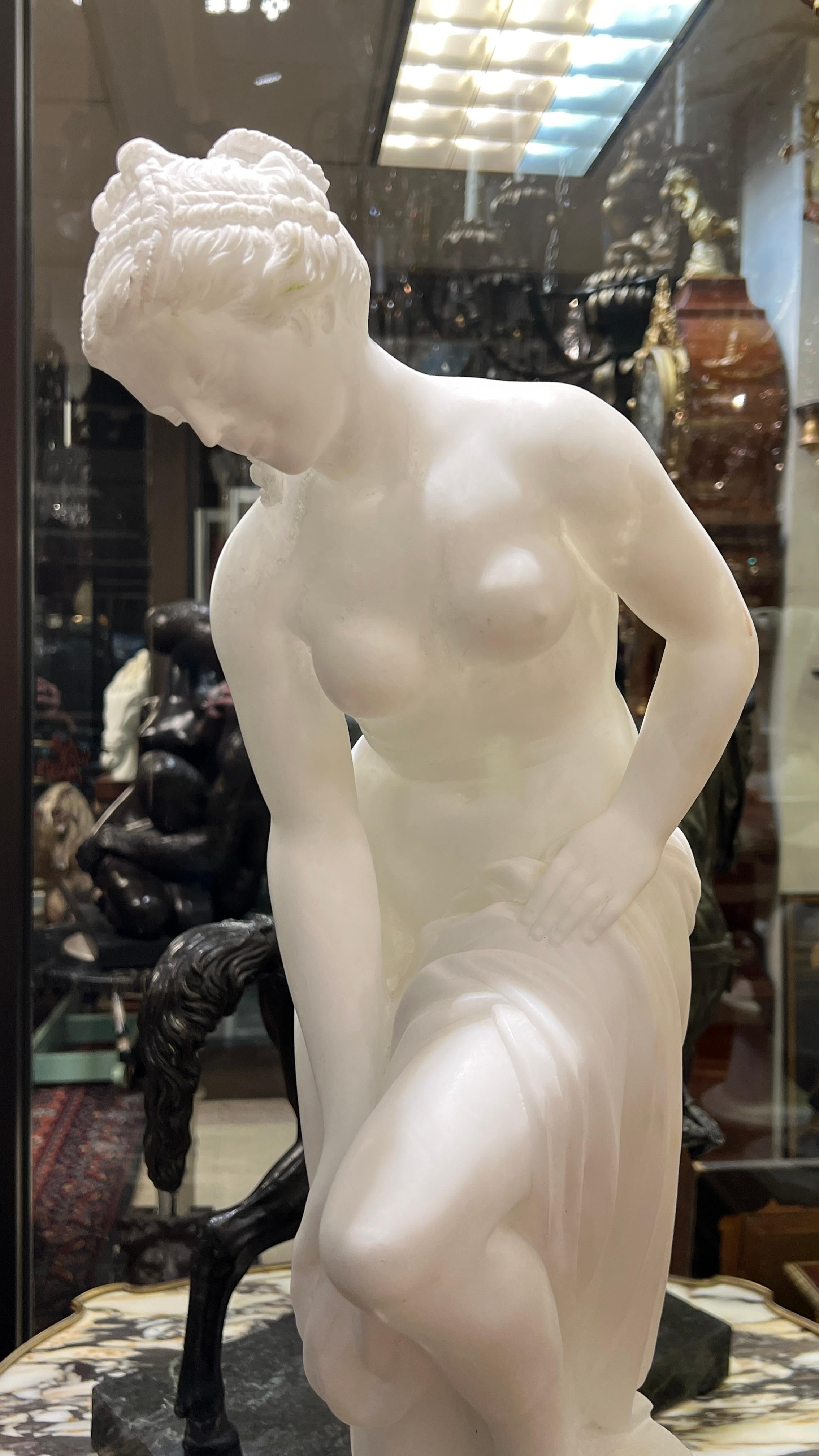 Neoclassical Grand Tour Italian Alabaster figure of Semi nude woman Bathing For Sale