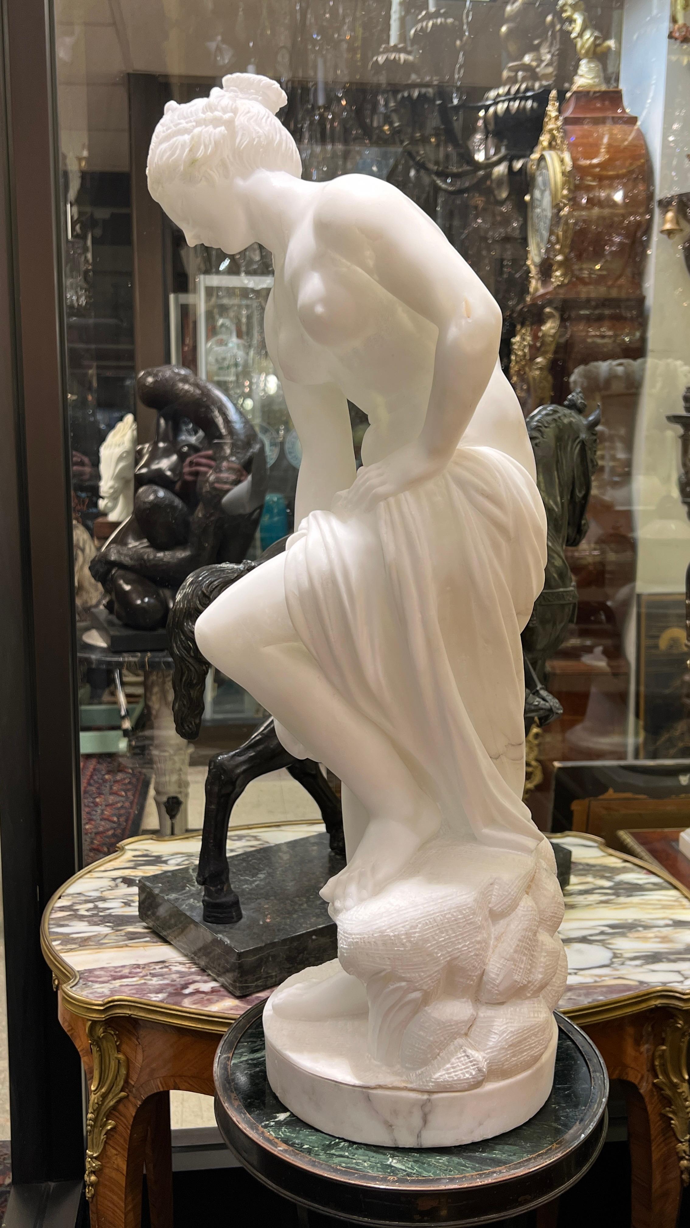 20th Century Grand Tour Italian Alabaster figure of Semi nude woman Bathing For Sale