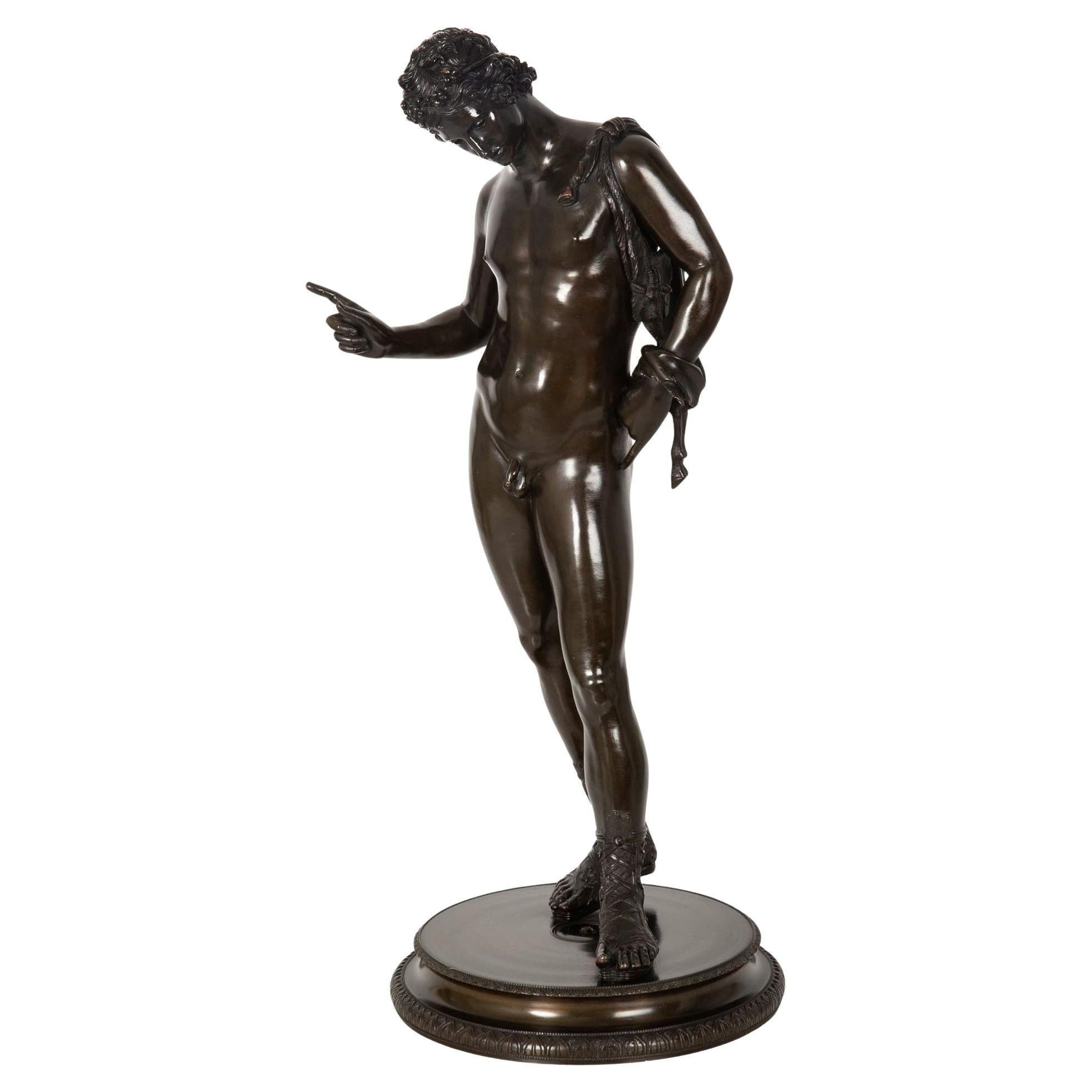 Escultura de Narciso en Bronce Antiguo Italiano Grand Tour de Giorgio Sommer