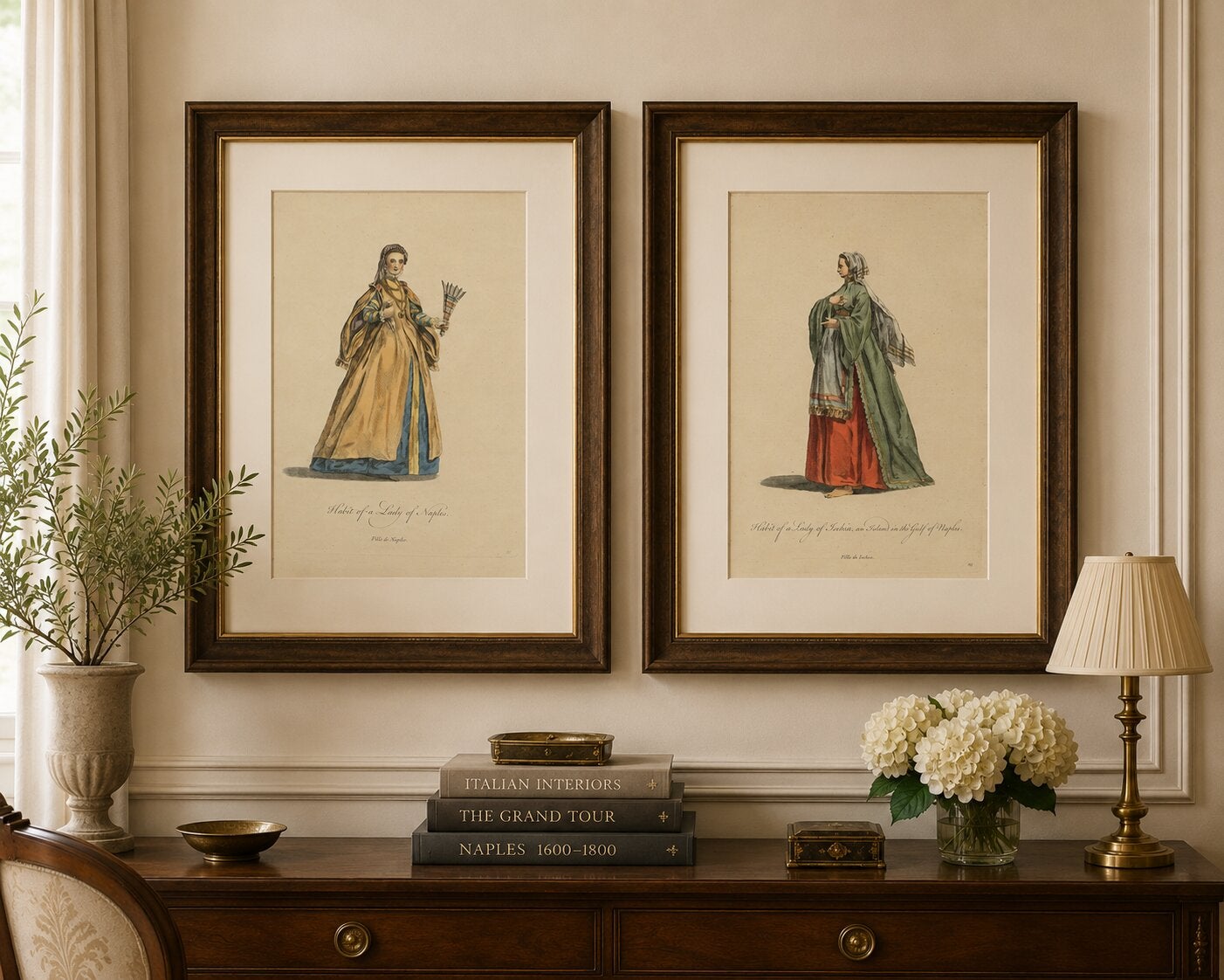 Grand Tour Italian Costume Prints, Naples & Ischia Ladies, Set of 2, 1749