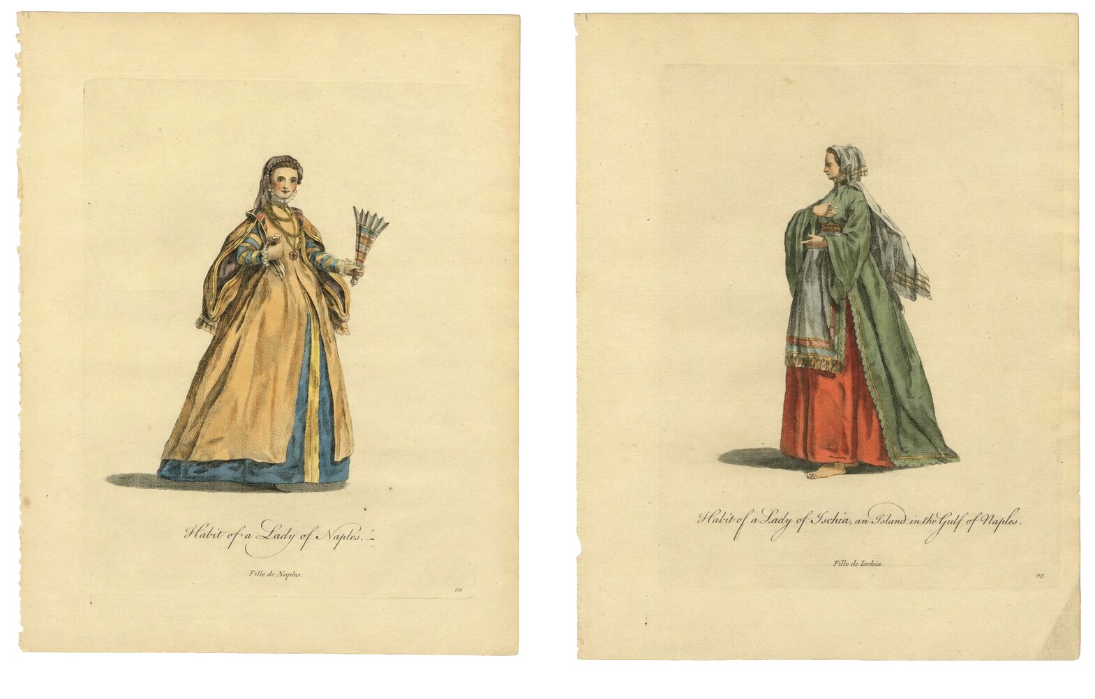 Grand Tour Italian Costume Prints, Naples & Ischia Ladies, Set of 2, 1749