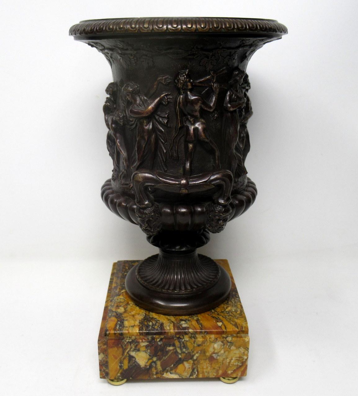 Cast Grand Tour Italian French Bronze Medici Urn Vase Sienna Marble, 19th Century