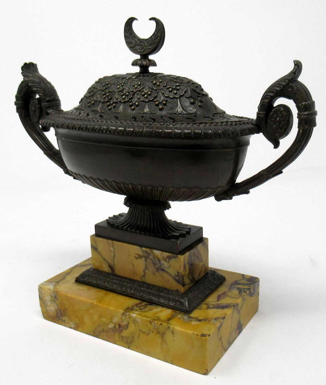 Regency Grand Tour Italian French Bronze Urn Vase Sienna Marble Potpourri, 19th Century
