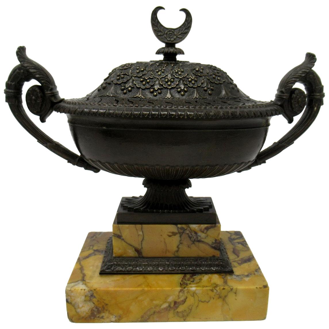 Grand Tour Italian French Bronze Urn Vase Sienna Marble Potpourri, 19th Century