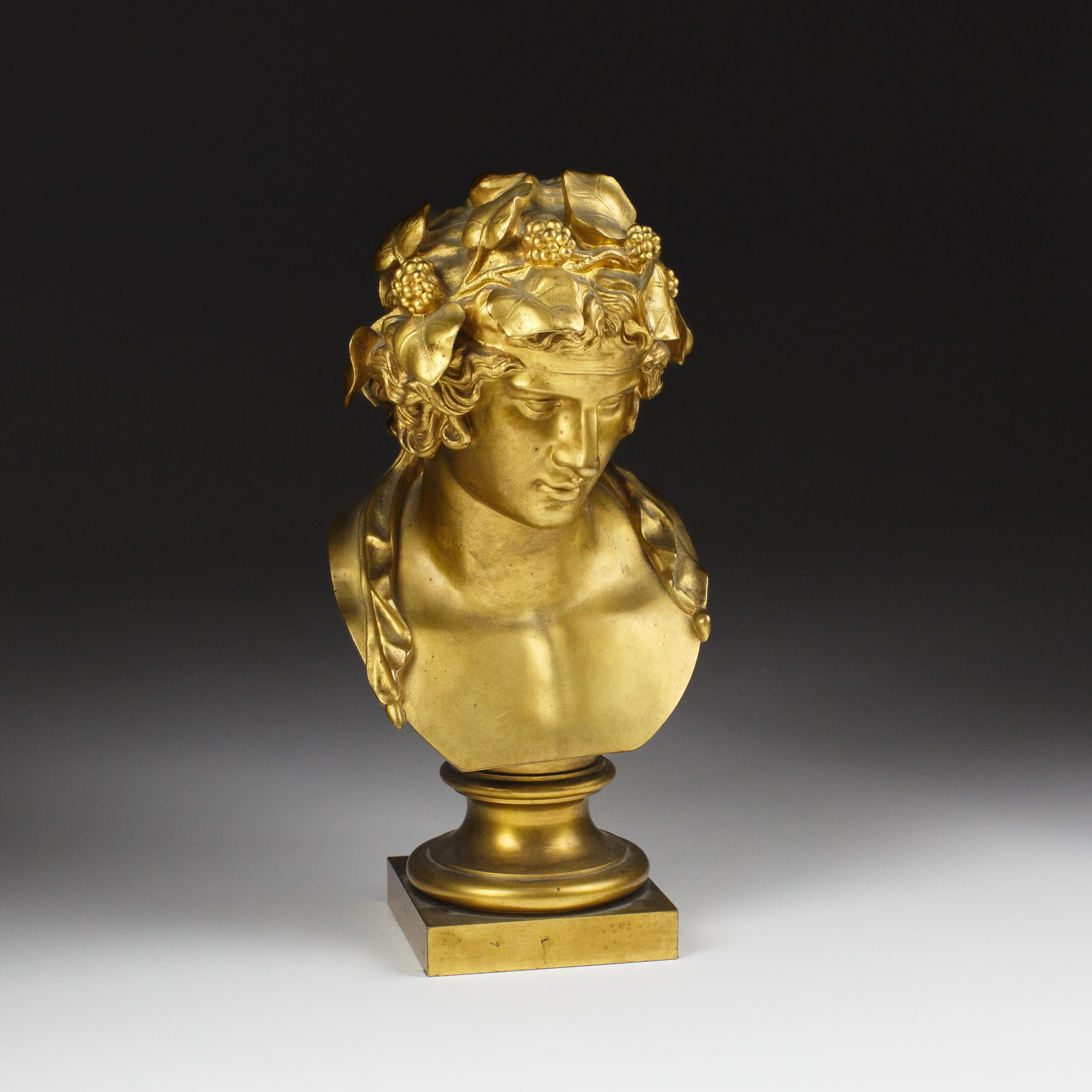 Italiano Busto in bronzo dorato Grand Tour di Antinoo come Dioniso in vendita