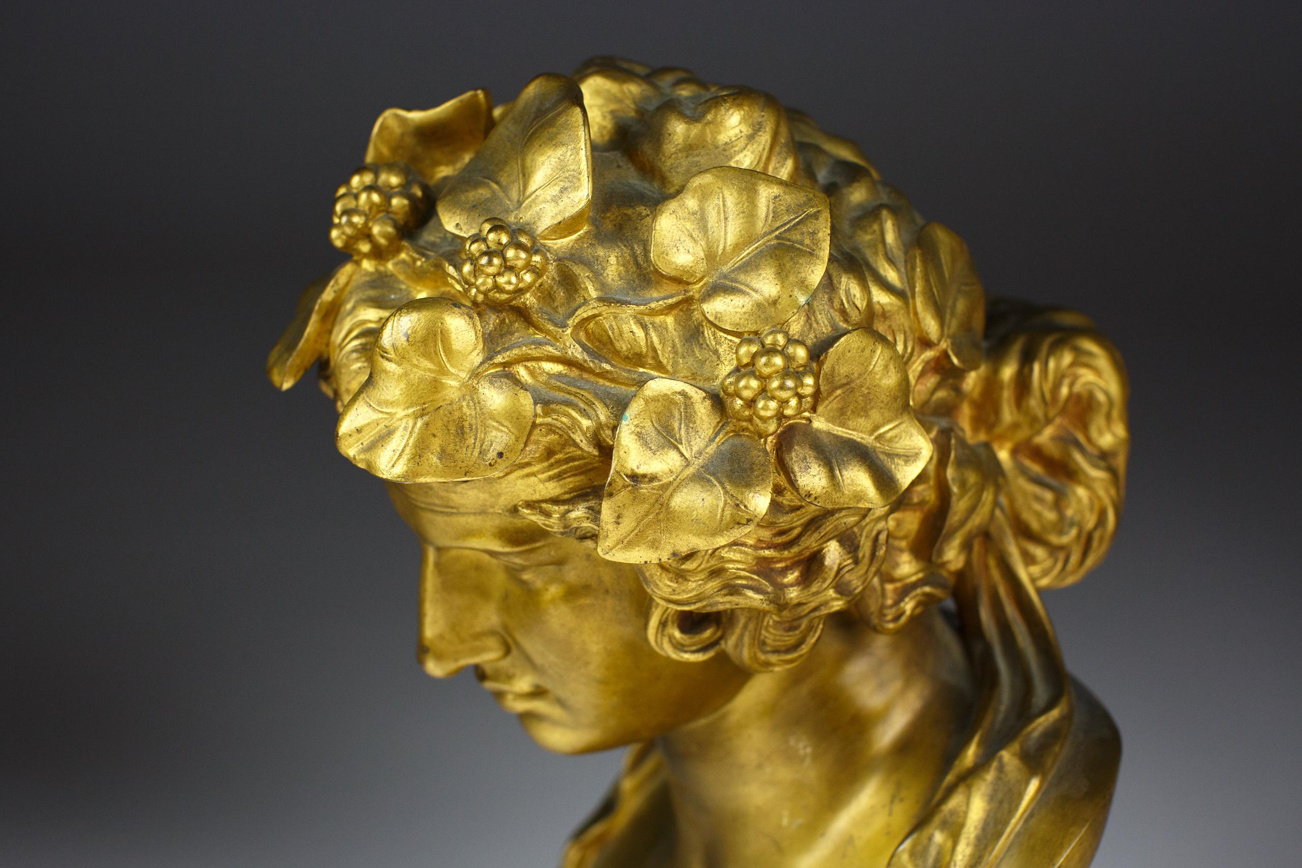 Busto in bronzo dorato Grand Tour di Antinoo come Dioniso in vendita 1
