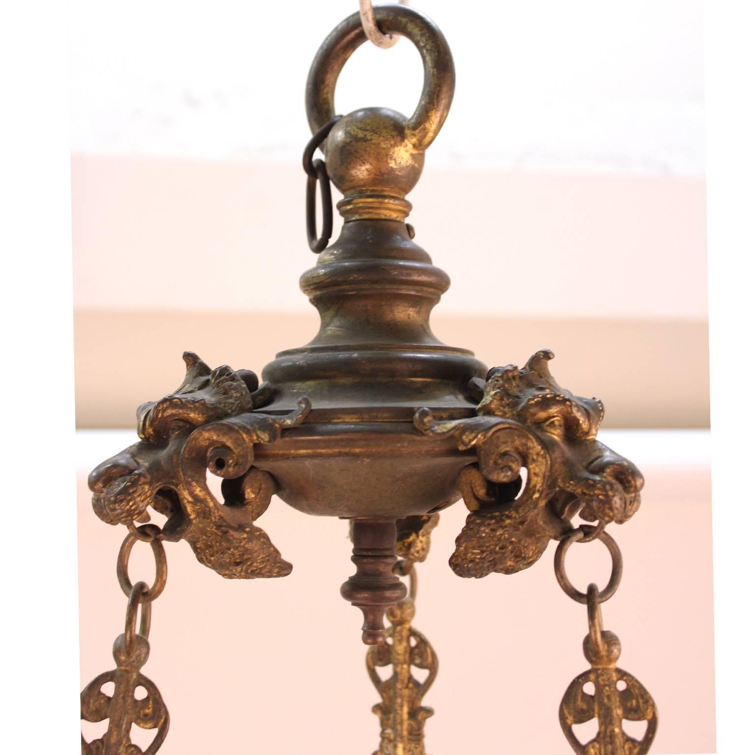 Grand Tour Italian Gilt Bronze Pendant Oil Lamp For Sale 2