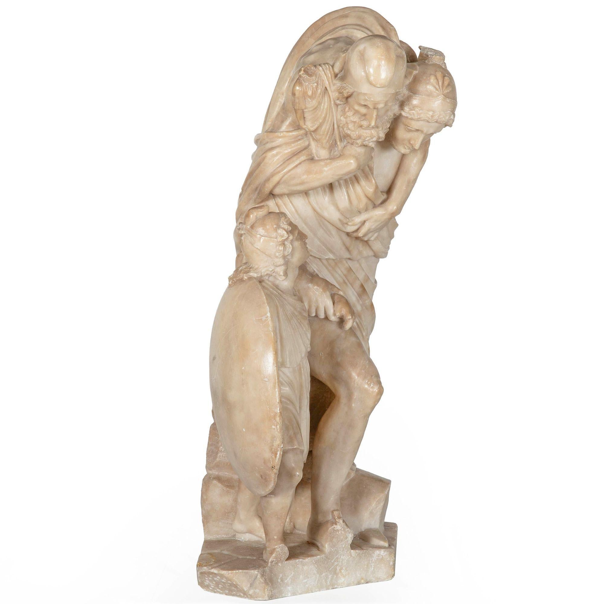 19th Century Grand Tour Italian Alabaster Antique Sculpture of “Aeneas Carrying His Father