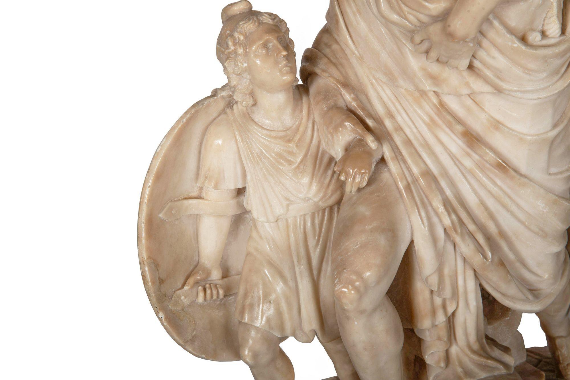 Grand Tour Italian Alabaster Antique Sculpture of “Aeneas Carrying His Father