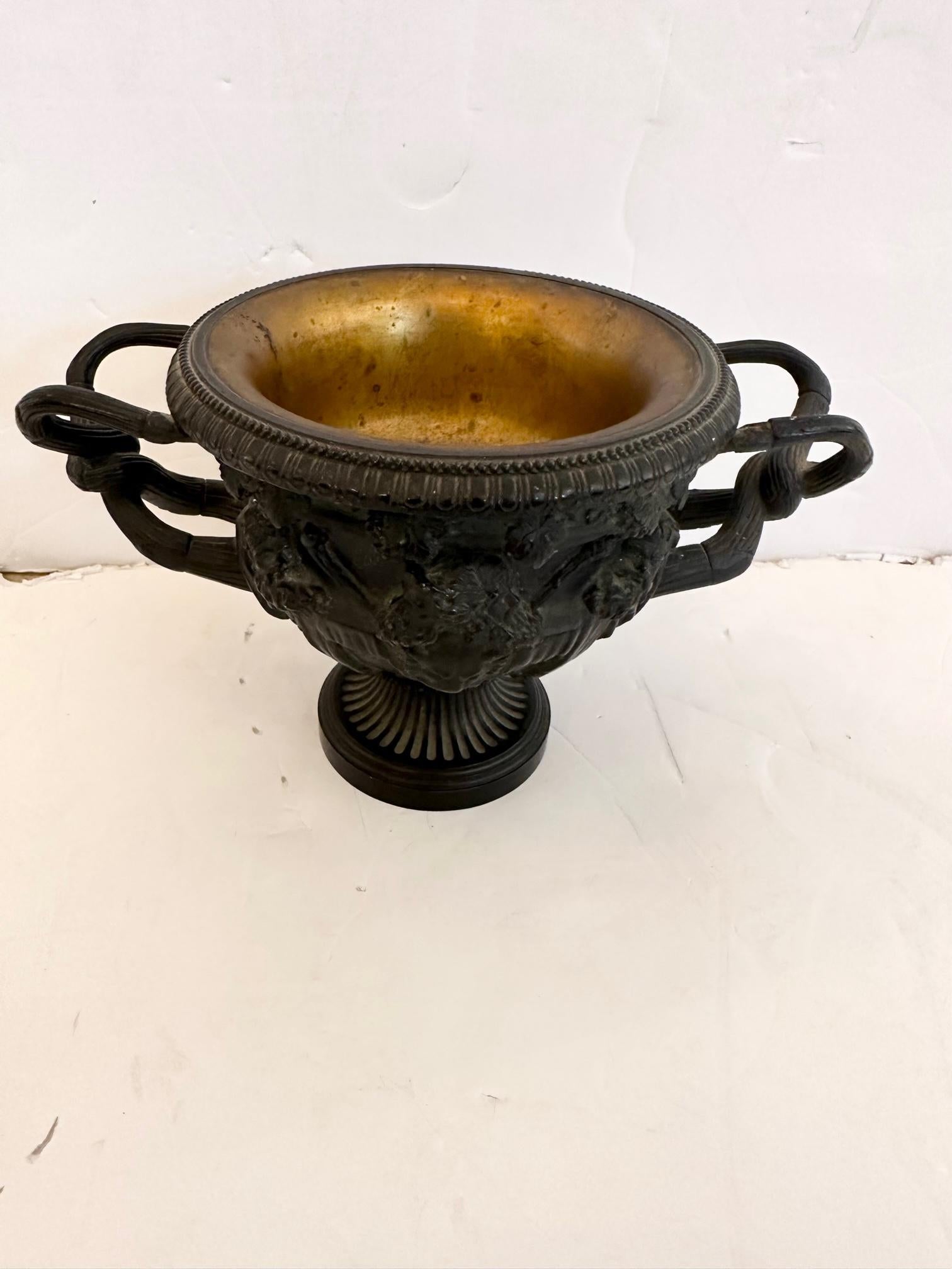 19th Century Grand Tour Italian Neoclassical Patinated Bronze Urn Warwick Vase For Sale